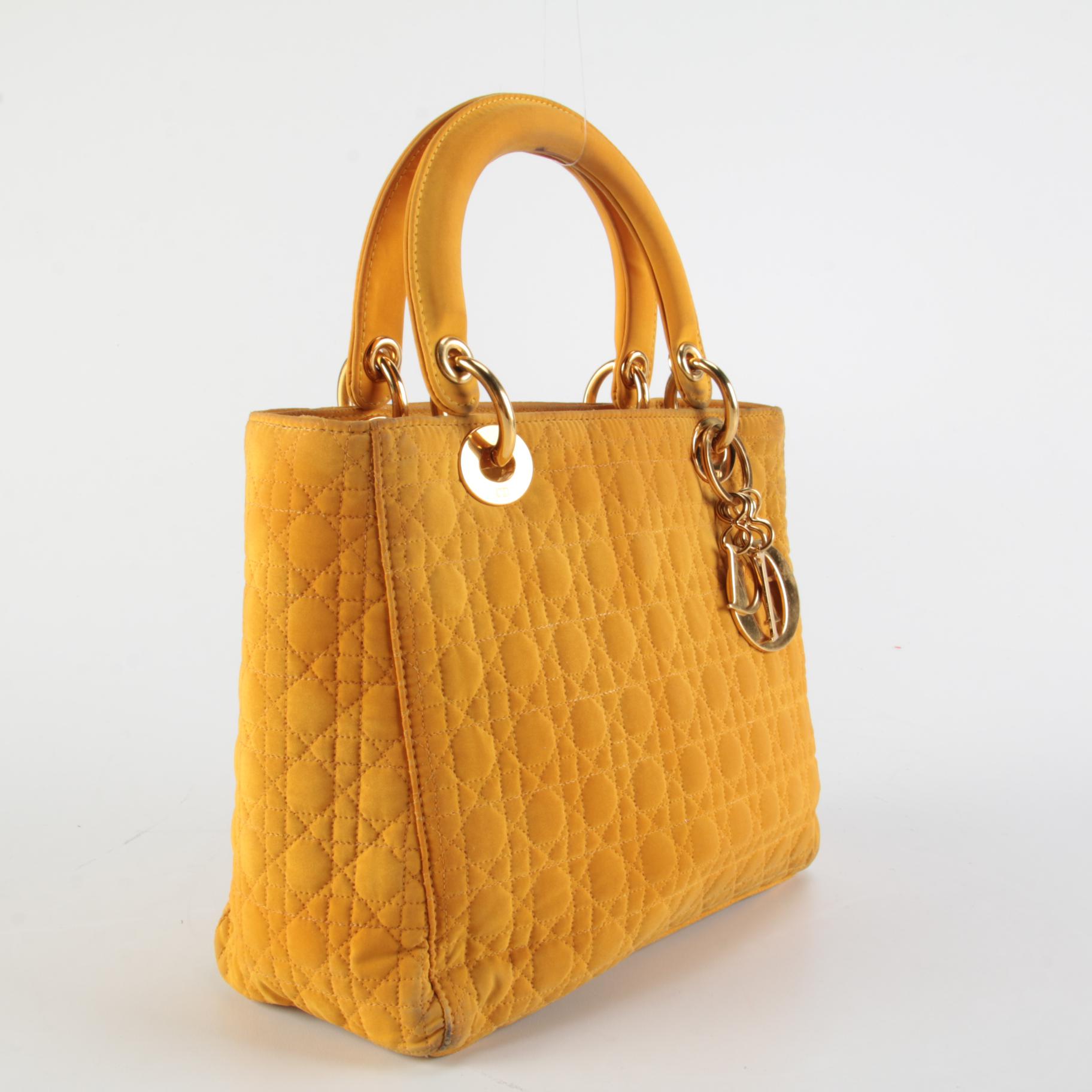 Christian Dior Medium Lady Dior Bag in Butterscotch Yellow Cannage Quilted Nylon