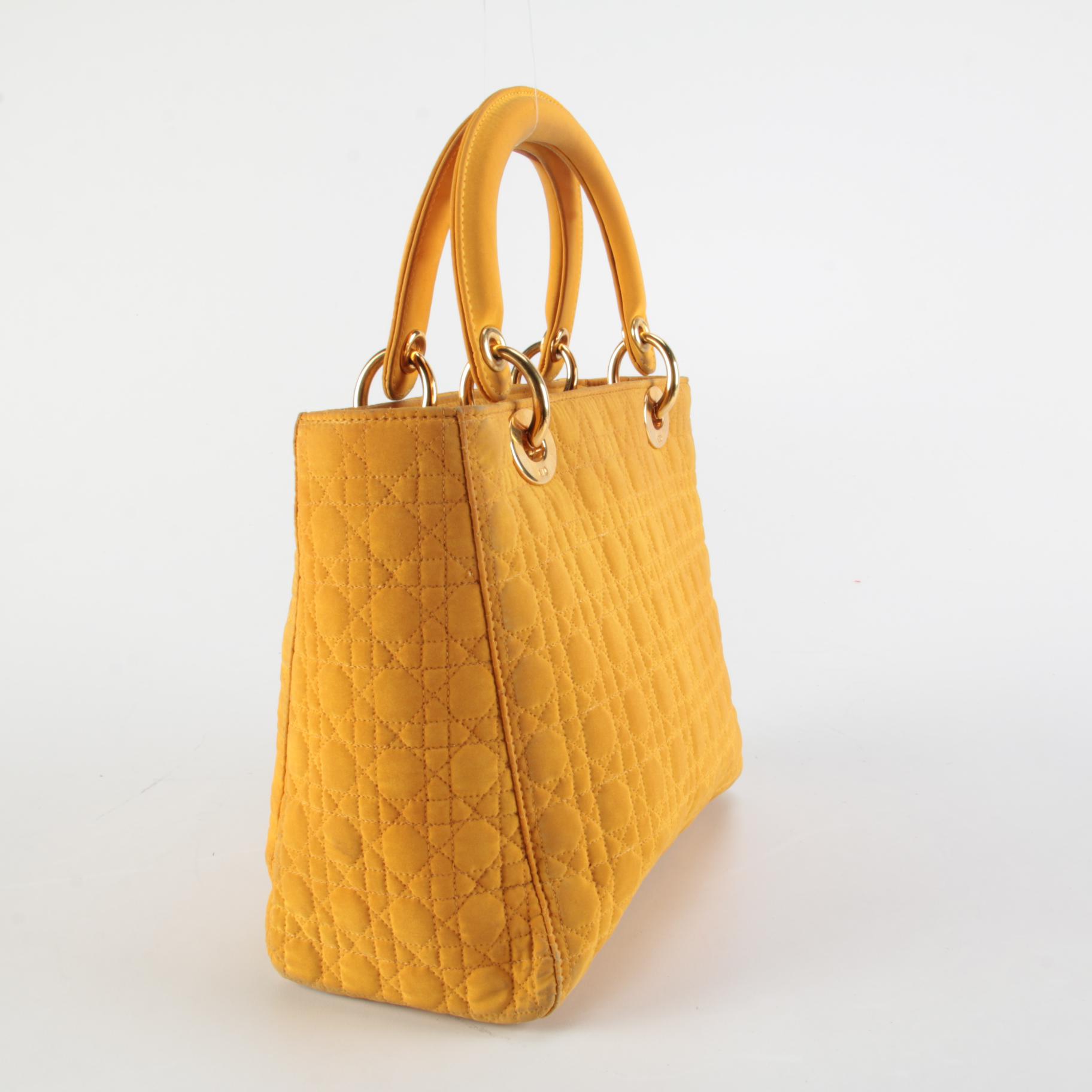 Christian Dior Medium Lady Dior Bag in Butterscotch Yellow Cannage Quilted Nylon