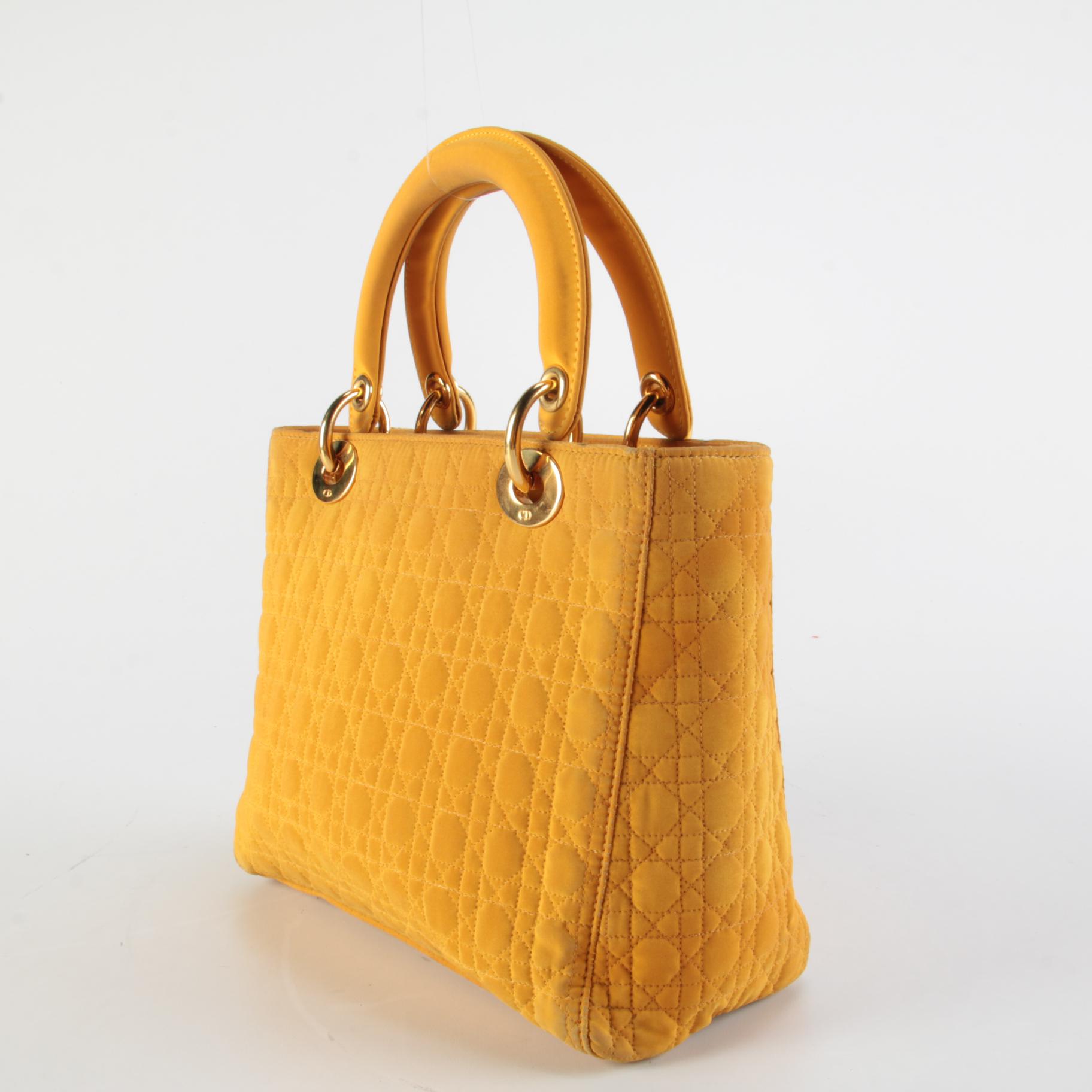 Christian Dior Medium Lady Dior Bag in Butterscotch Yellow Cannage Quilted Nylon
