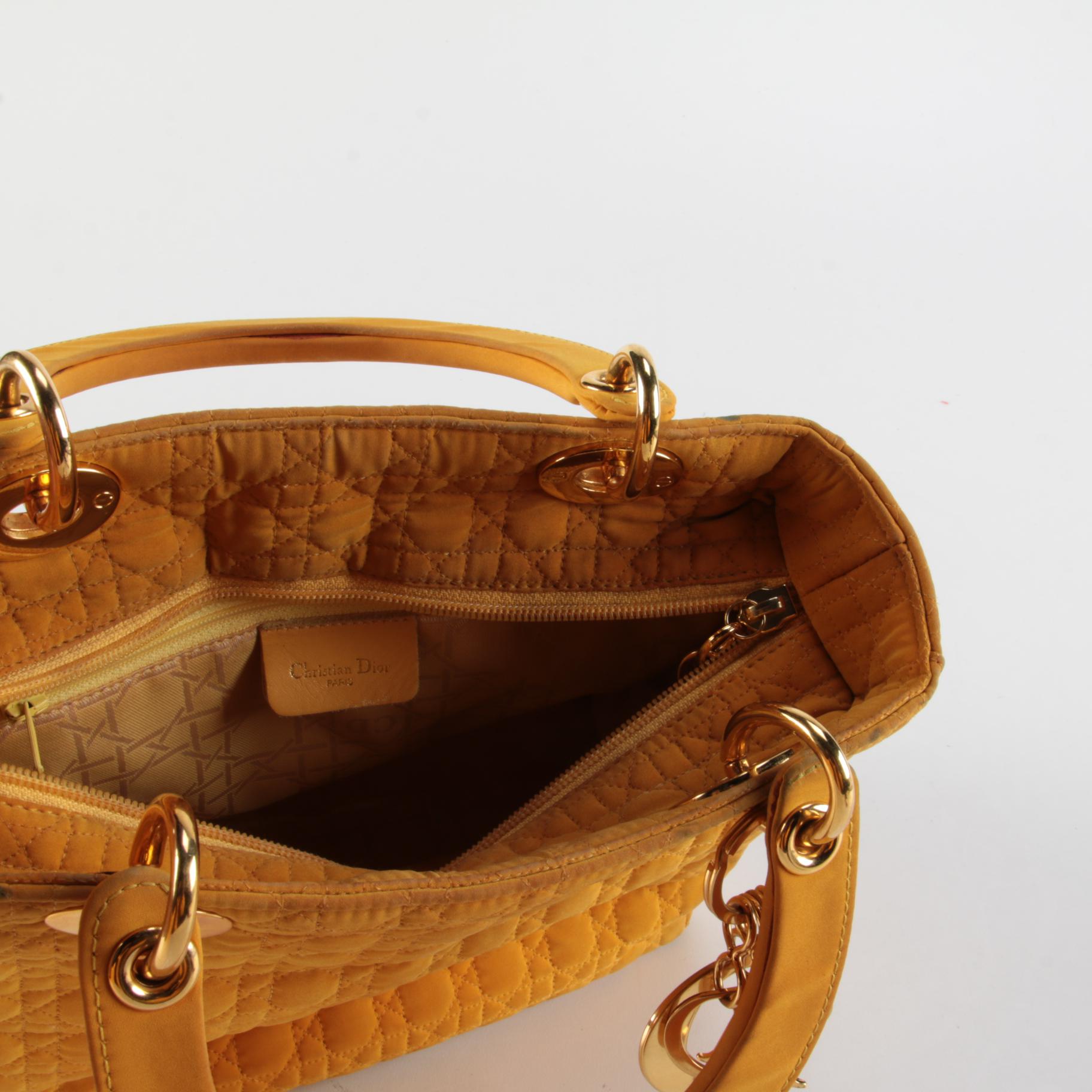 Christian Dior Medium Lady Dior Bag in Butterscotch Yellow Cannage Quilted Nylon