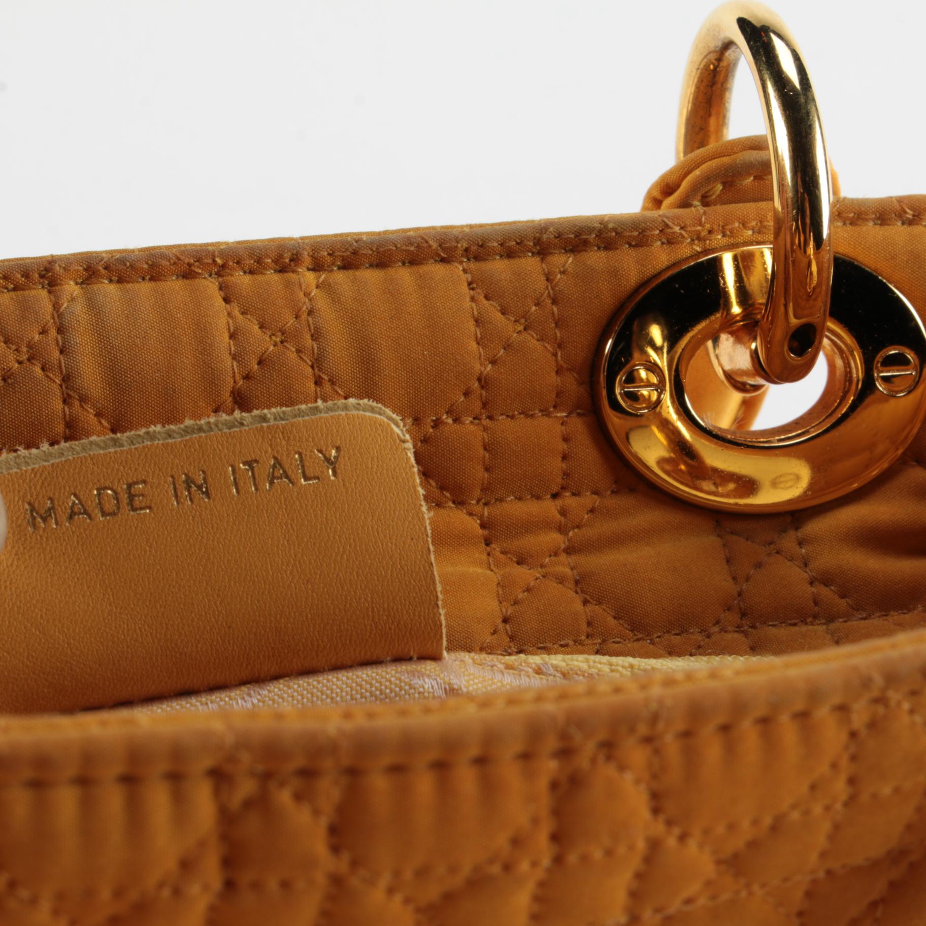 Christian Dior Medium Lady Dior Bag in Butterscotch Yellow Cannage Quilted Nylon