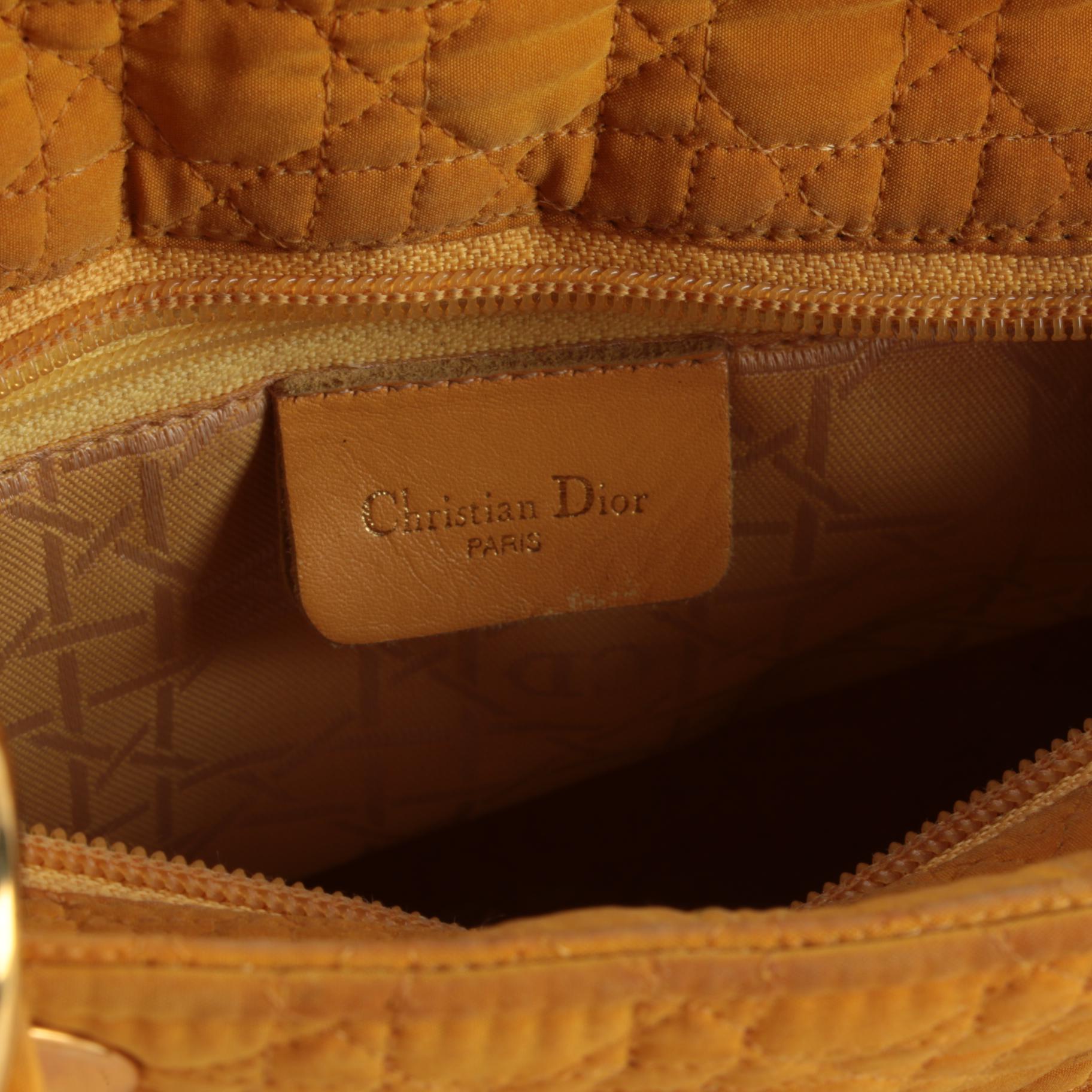 Christian Dior Medium Lady Dior Bag in Butterscotch Yellow Cannage Quilted Nylon