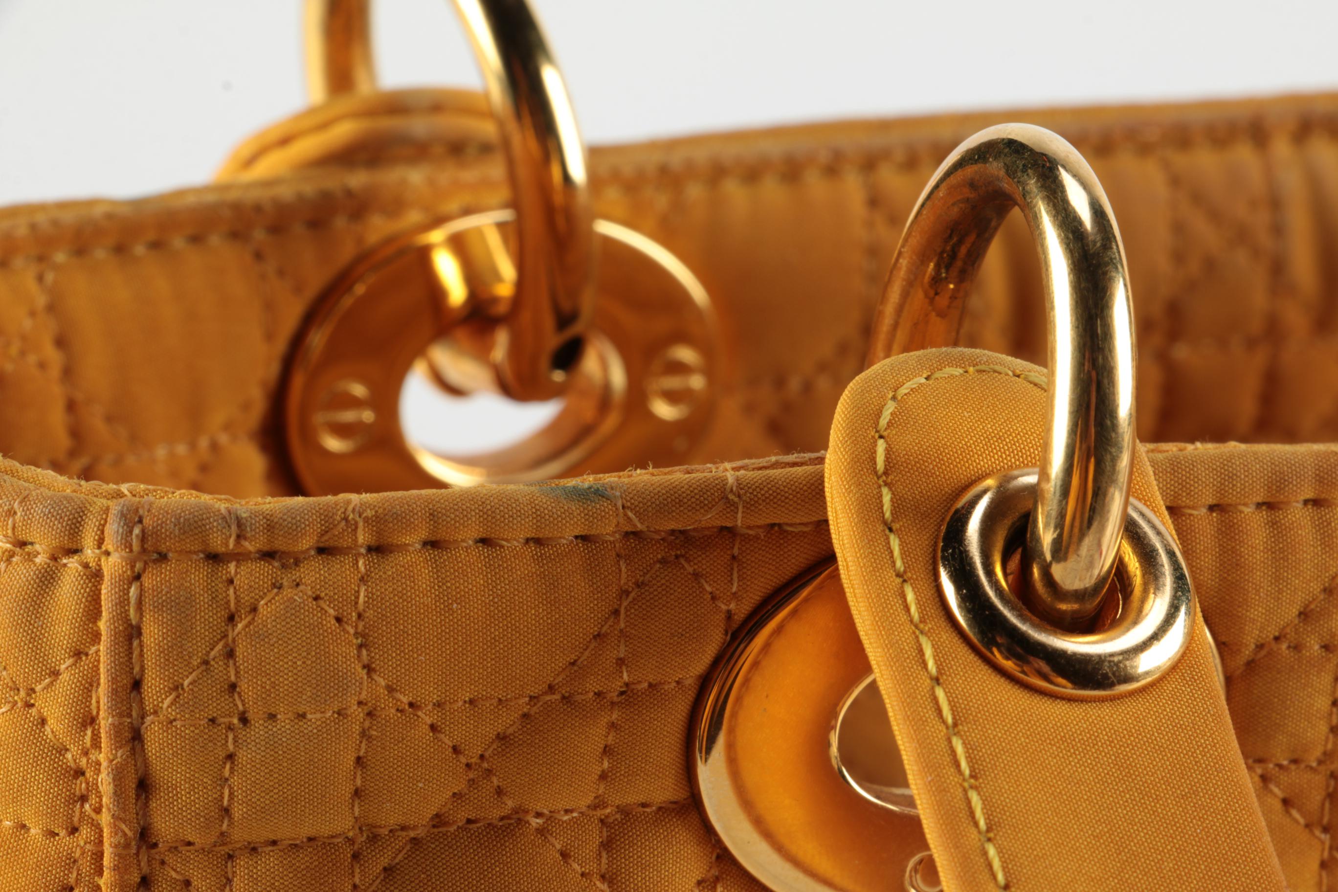 Christian Dior Medium Lady Dior Bag in Butterscotch Yellow Cannage Quilted Nylon