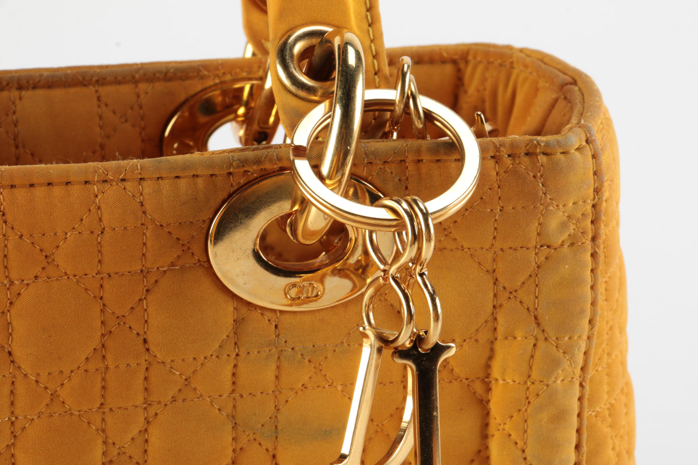 Christian Dior Medium Lady Dior Bag in Butterscotch Yellow Cannage Quilted Nylon
