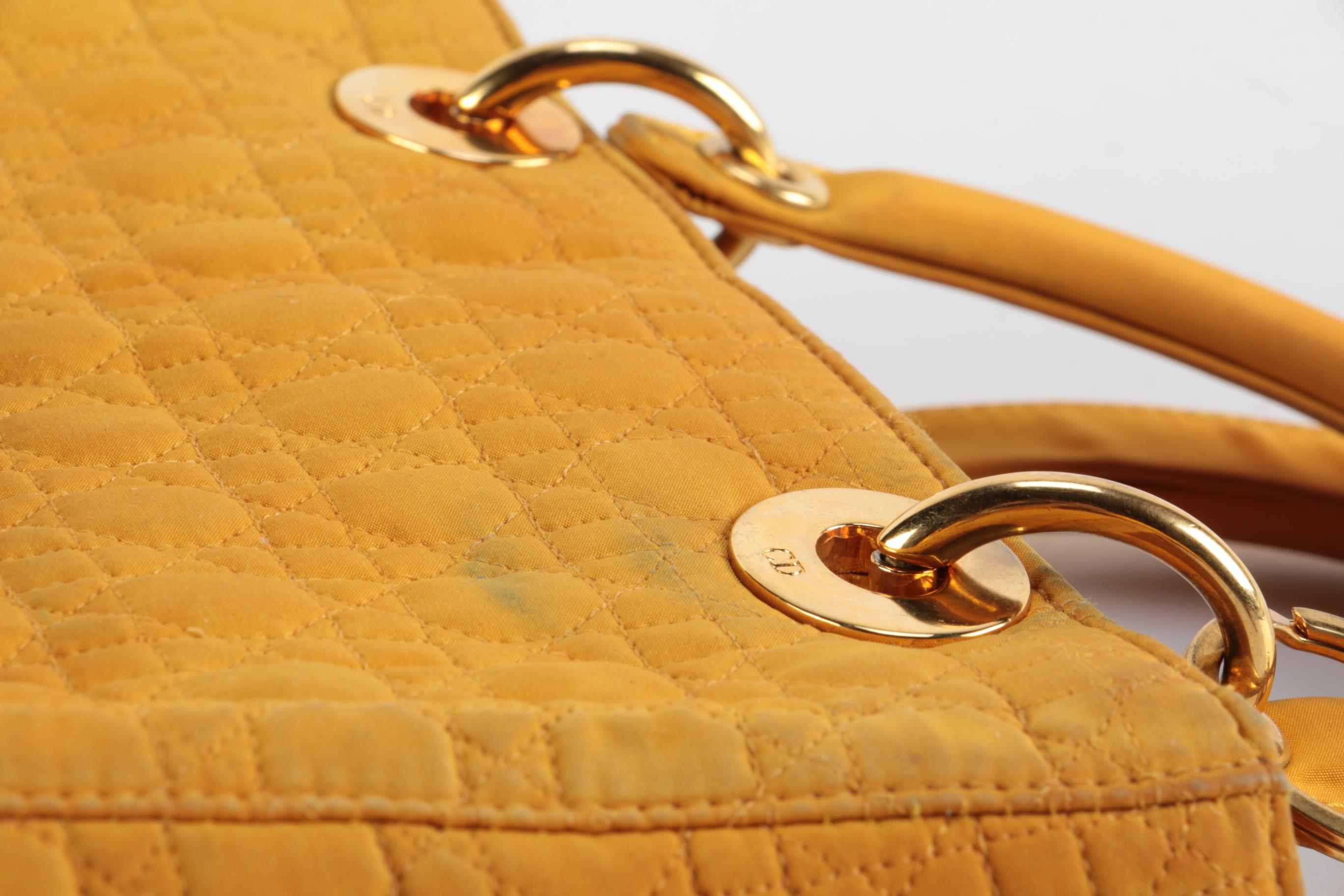 Christian Dior Medium Lady Dior Bag in Butterscotch Yellow Cannage Quilted Nylon