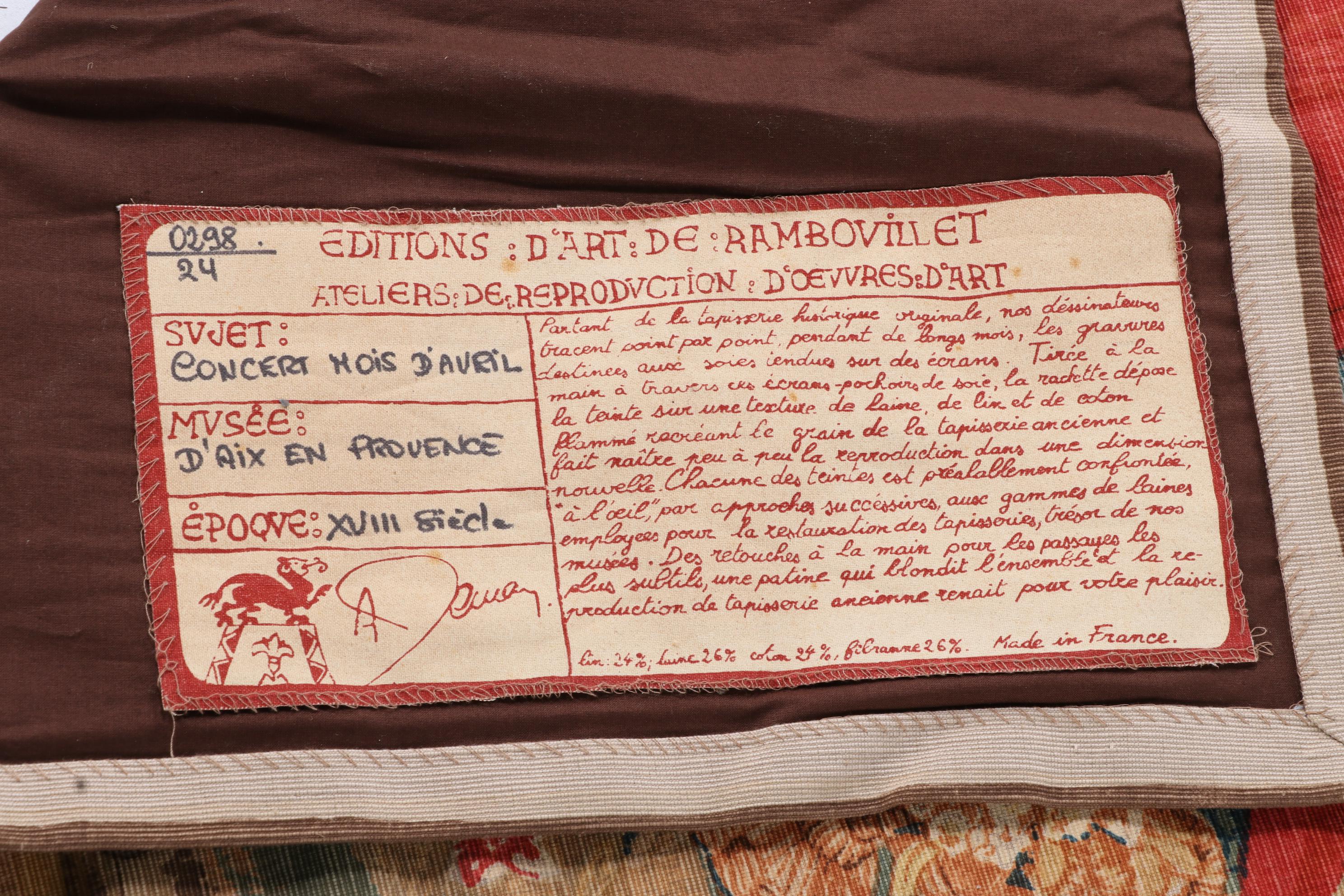 Editions d'Art de Rambouillet Printed Tapestry after "Le Concert Mois d'Avril"