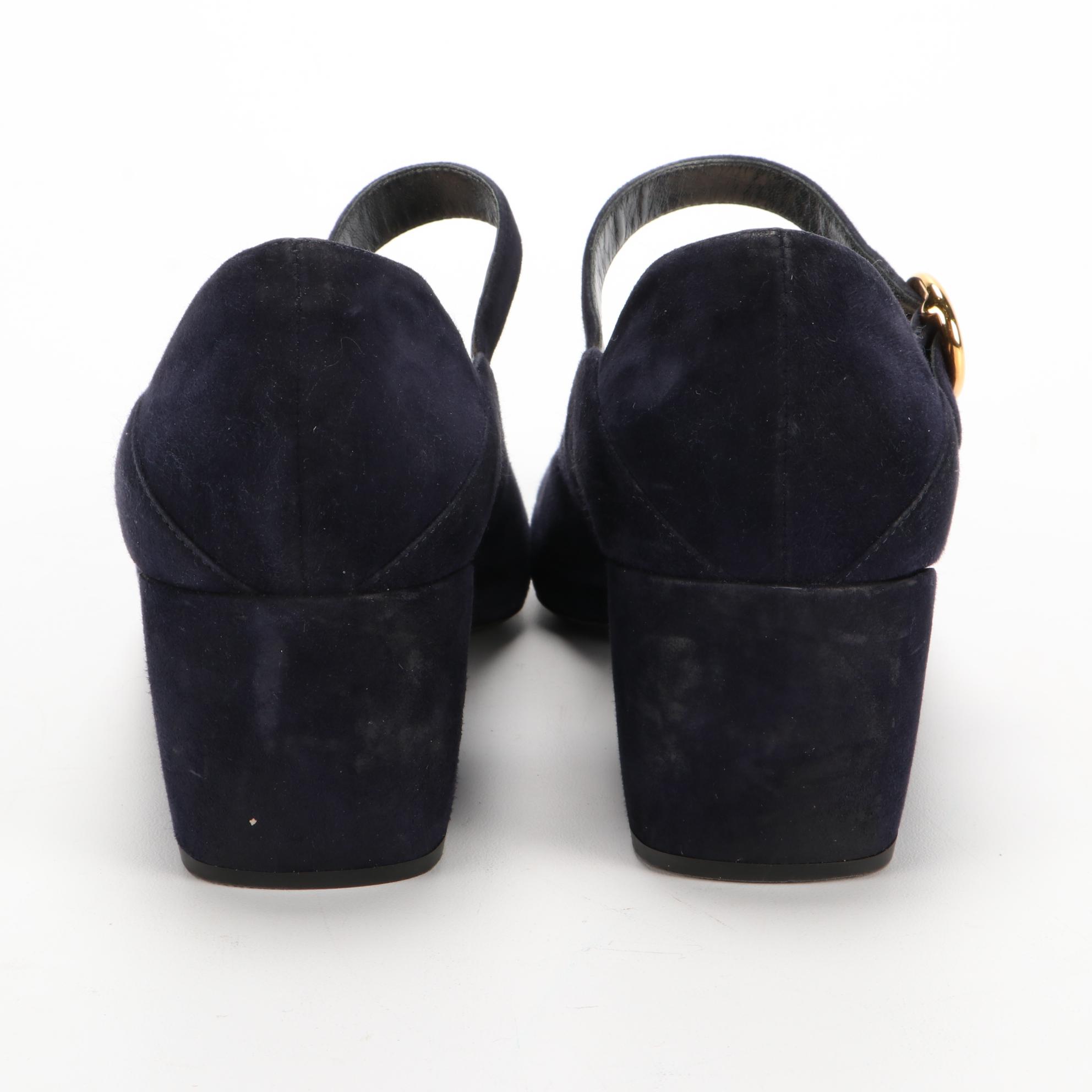 Prada Calzature Donna Navy Blue Suede Mary Jane Pumps
