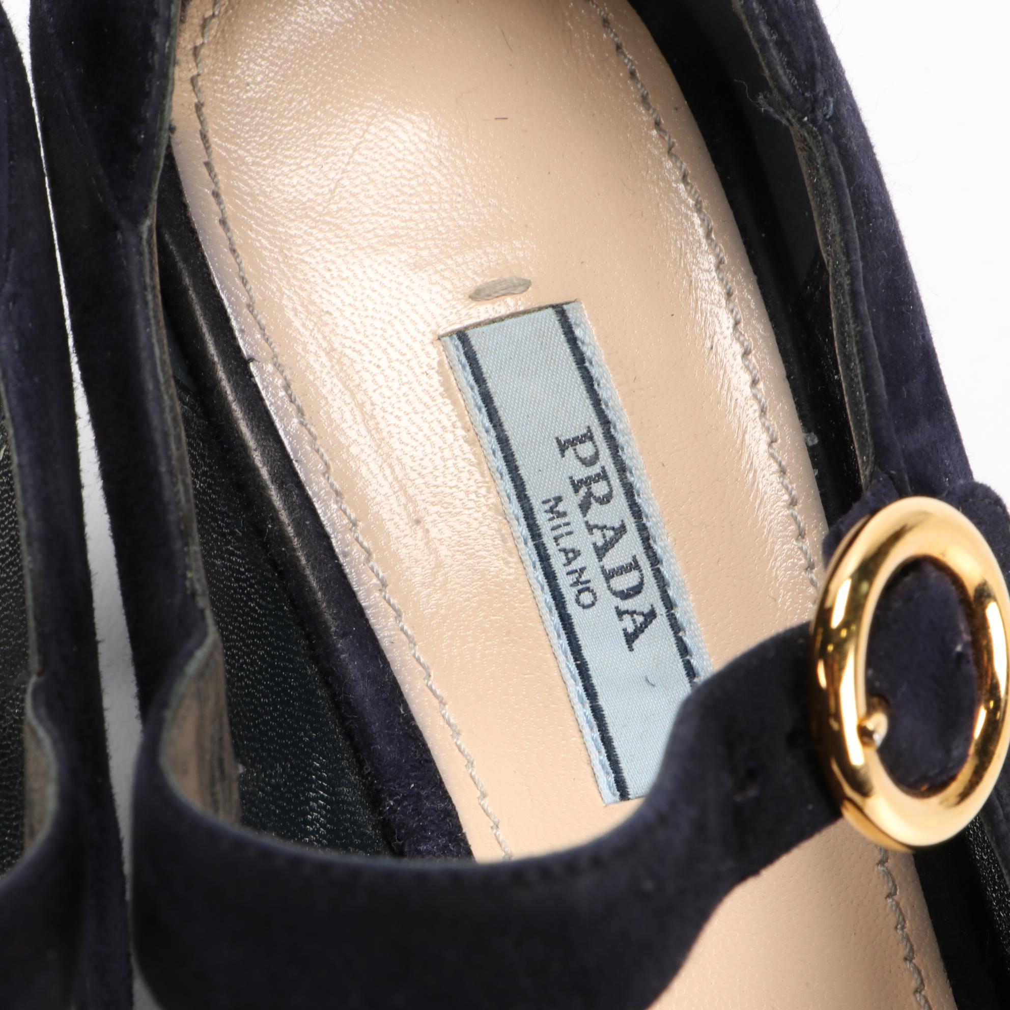 Prada Calzature Donna Navy Blue Suede Mary Jane Pumps