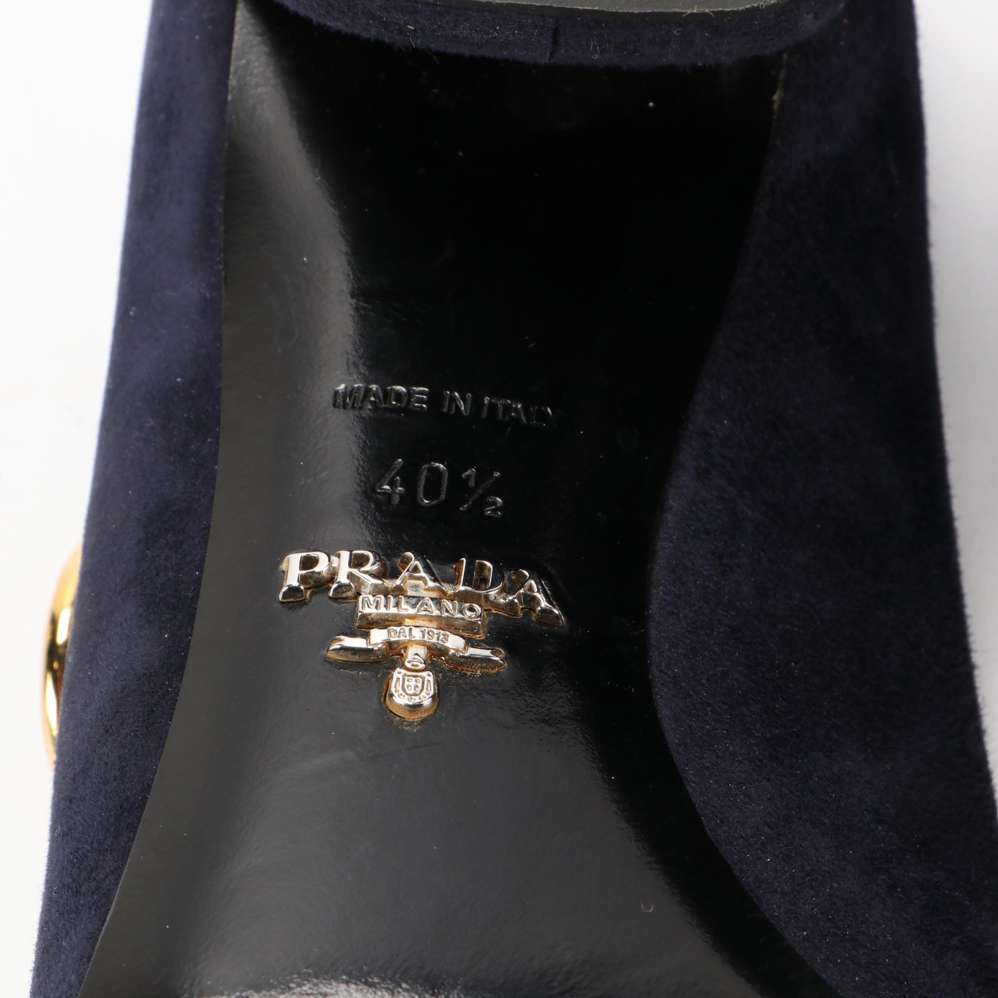 Prada Calzature Donna Navy Blue Suede Mary Jane Pumps