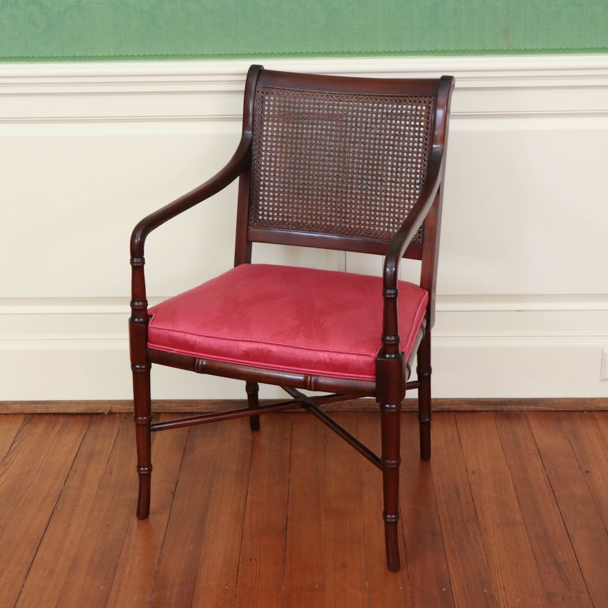 Hickory Chair Caned Mahogany Armchair, 20th Century