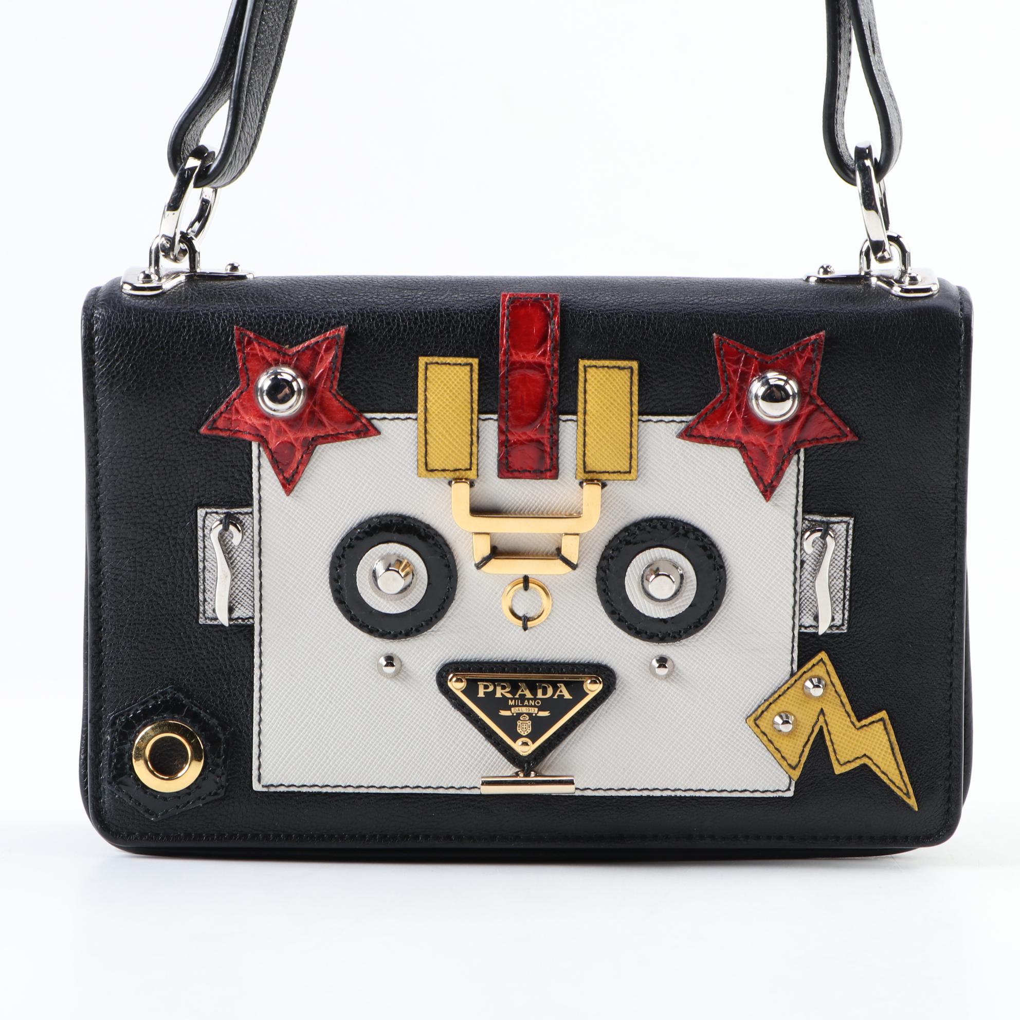Prada Robot Flap Mixed Media Leather Shoulder Bag