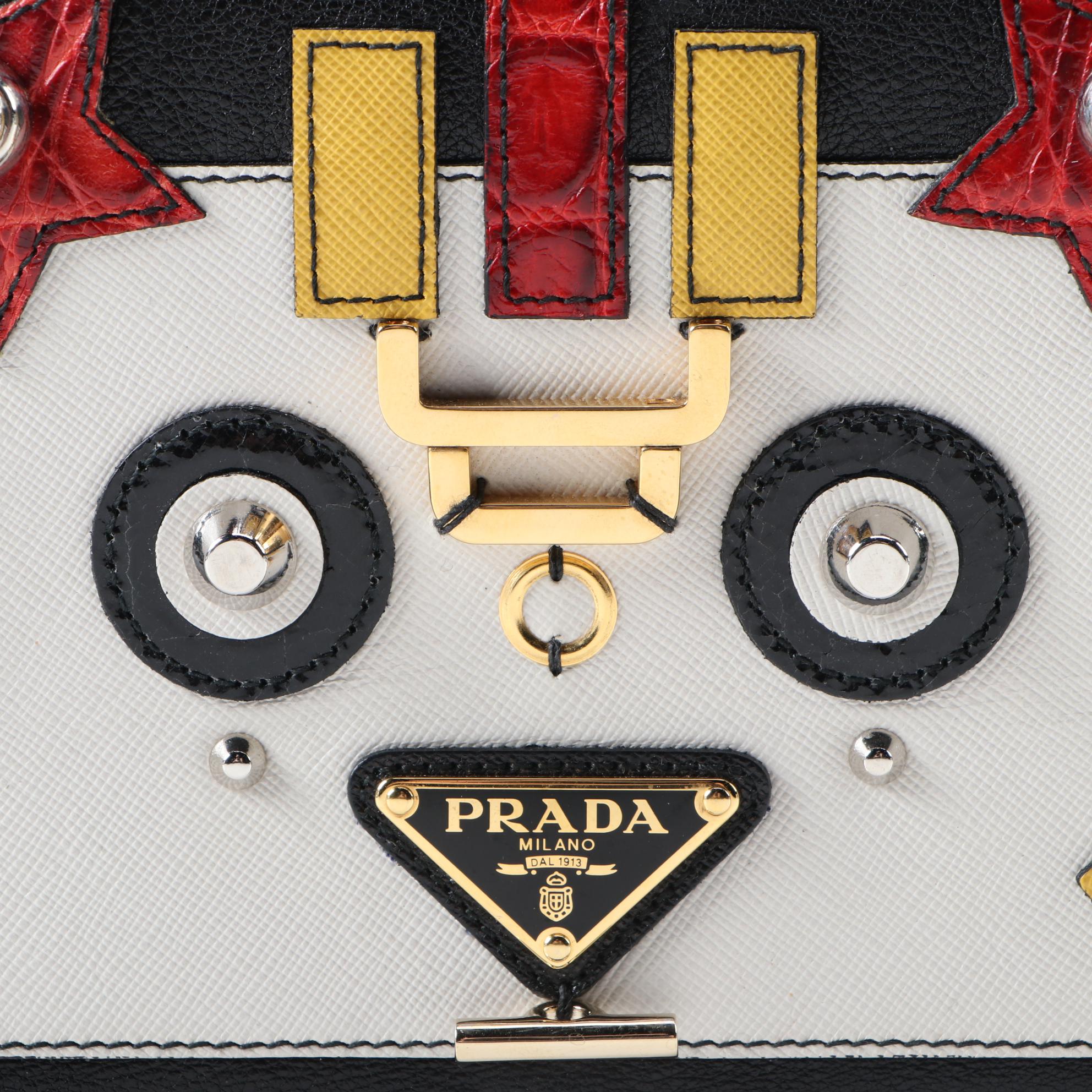 Prada Robot Flap Mixed Media Leather Shoulder Bag