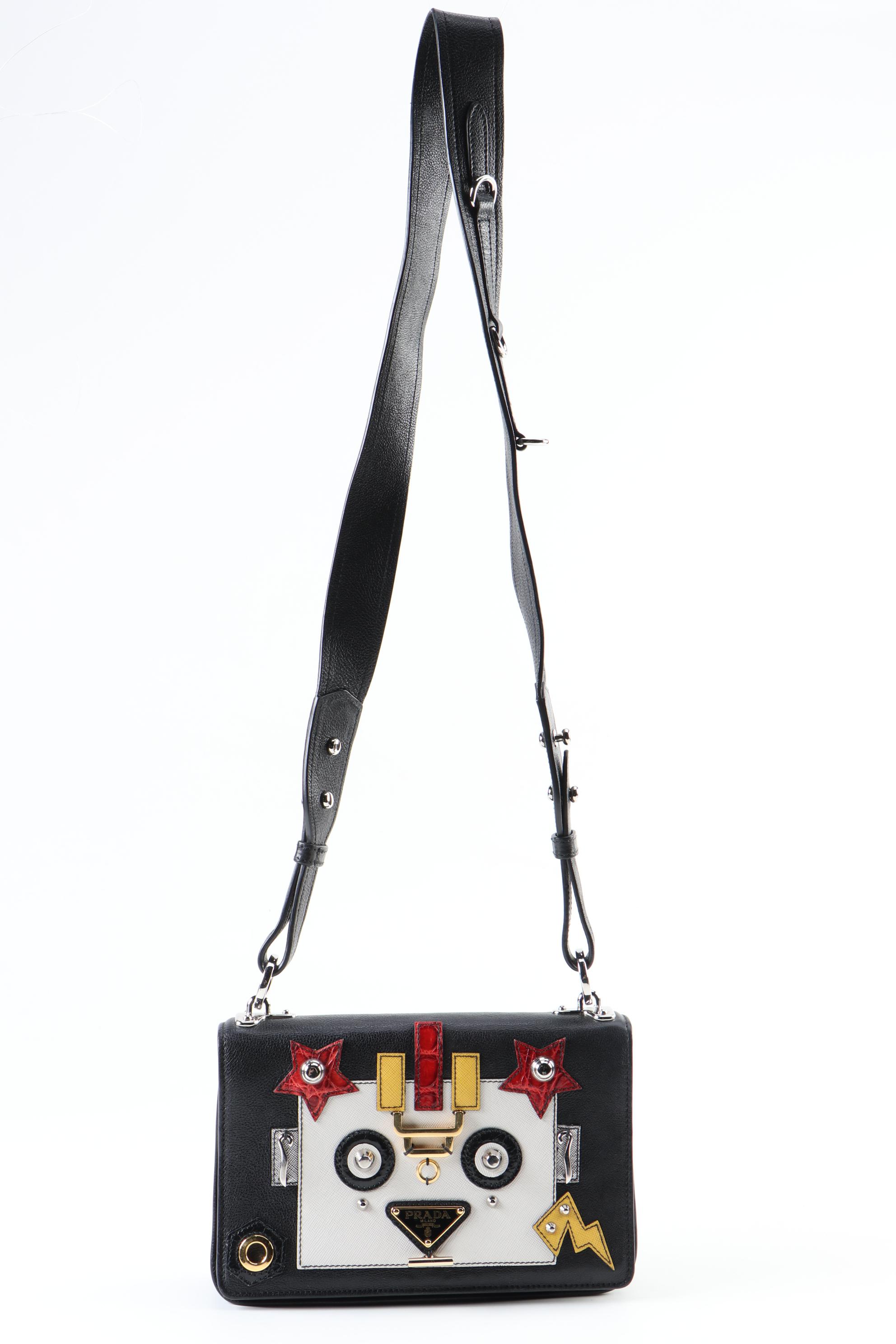 Prada Robot Flap Mixed Media Leather Shoulder Bag