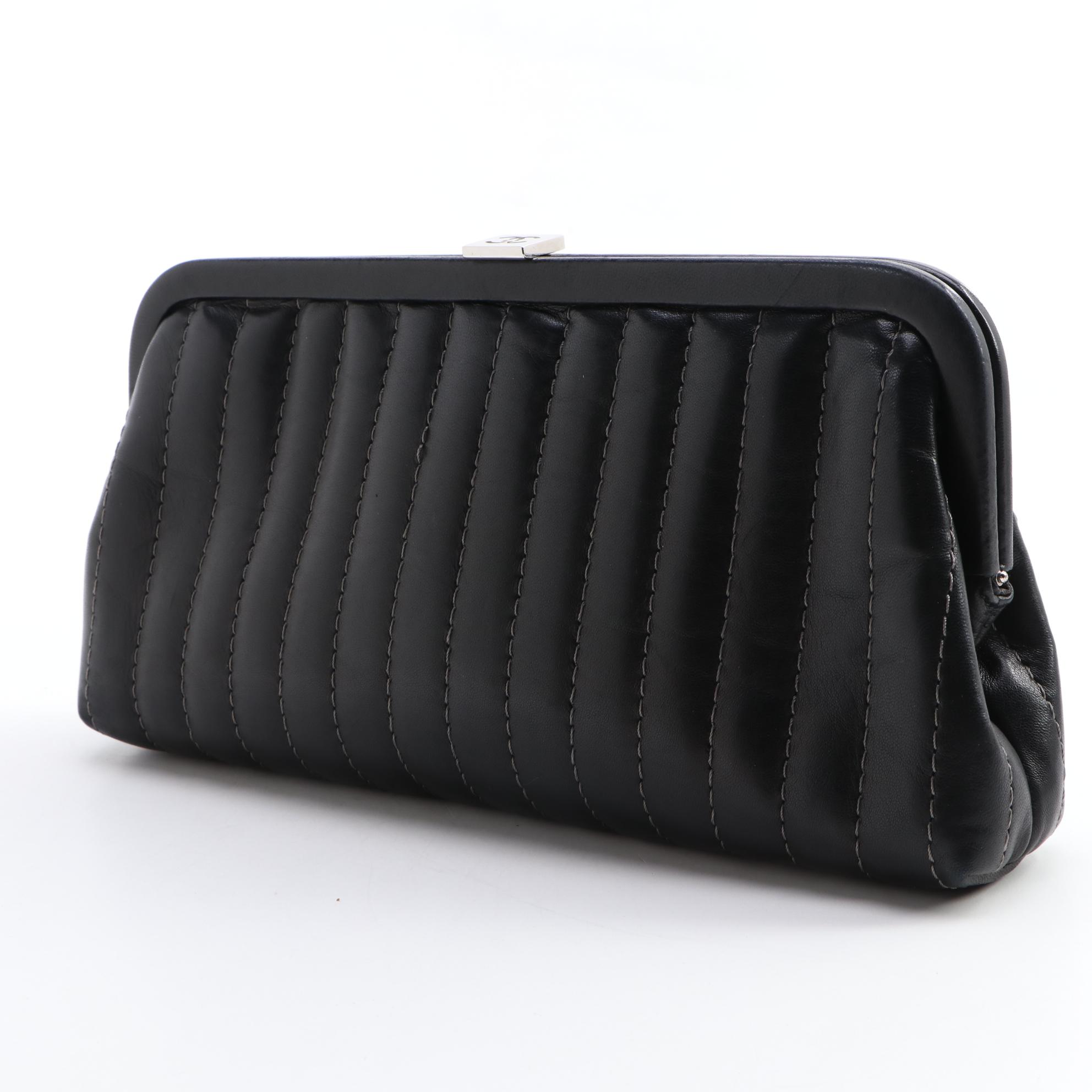 Chanel Mademoiselle Vertical Quilted Black Lambskin Clutch