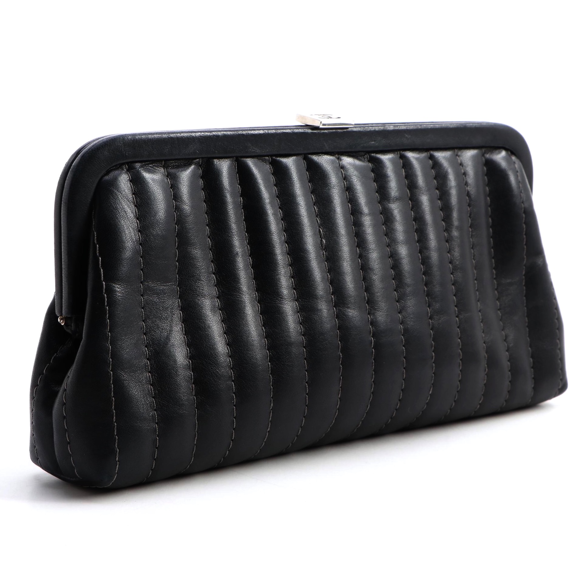 Chanel Mademoiselle Vertical Quilted Black Lambskin Clutch