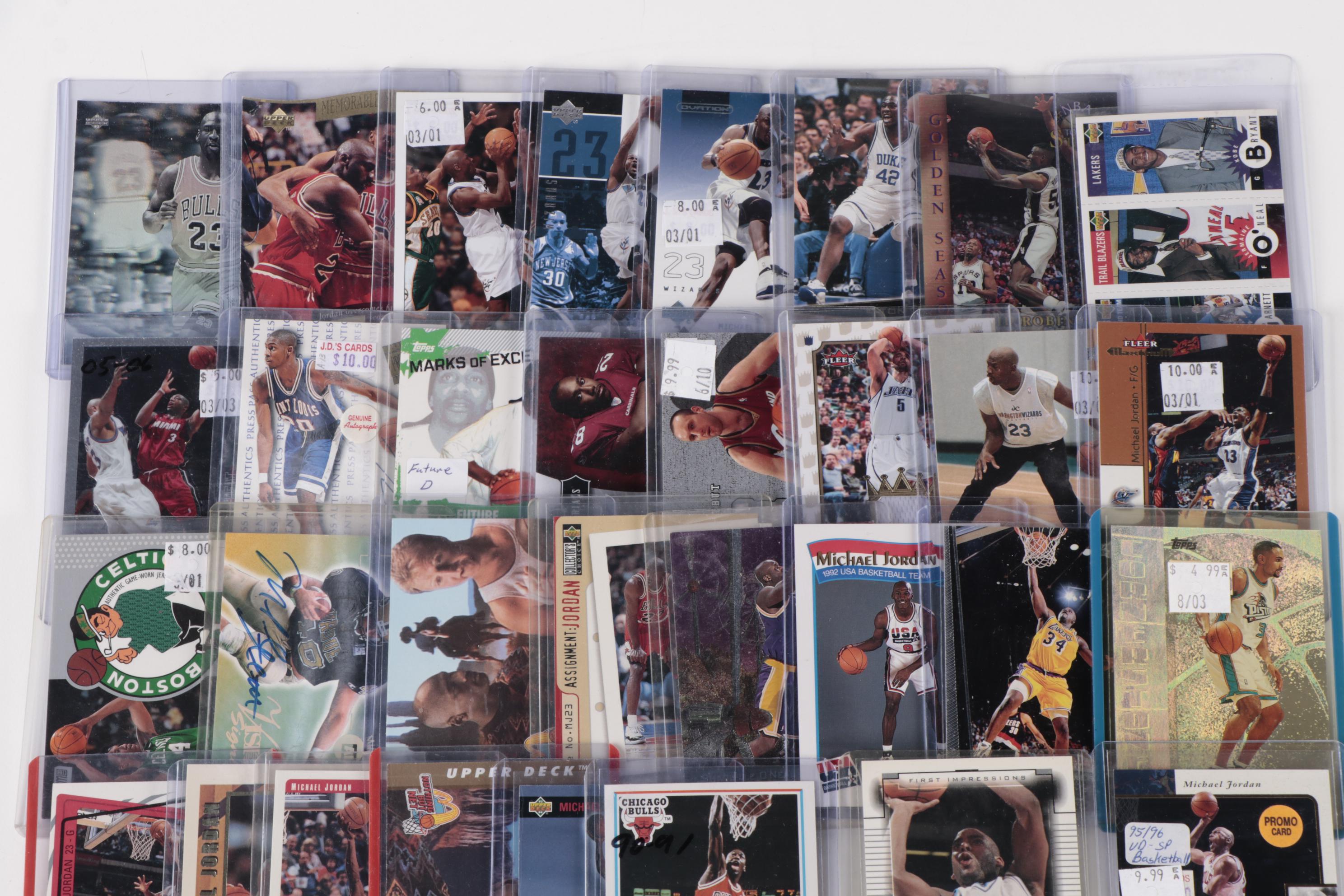 1990s-2010s Basketball Cards with Michael Jordan, Kobe Bryant, and Lebron James