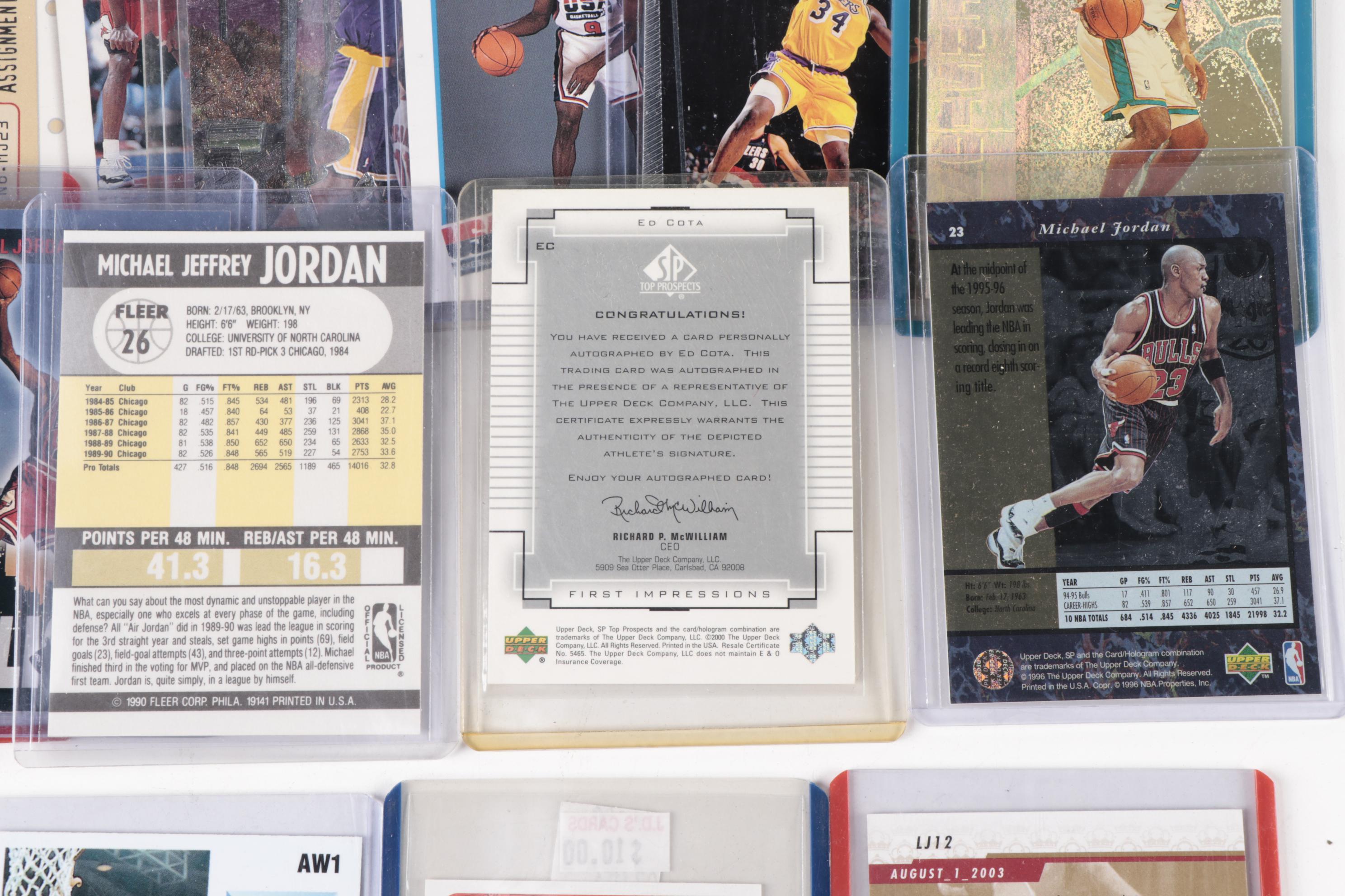 1990s-2010s Basketball Cards with Michael Jordan, Kobe Bryant, and Lebron James