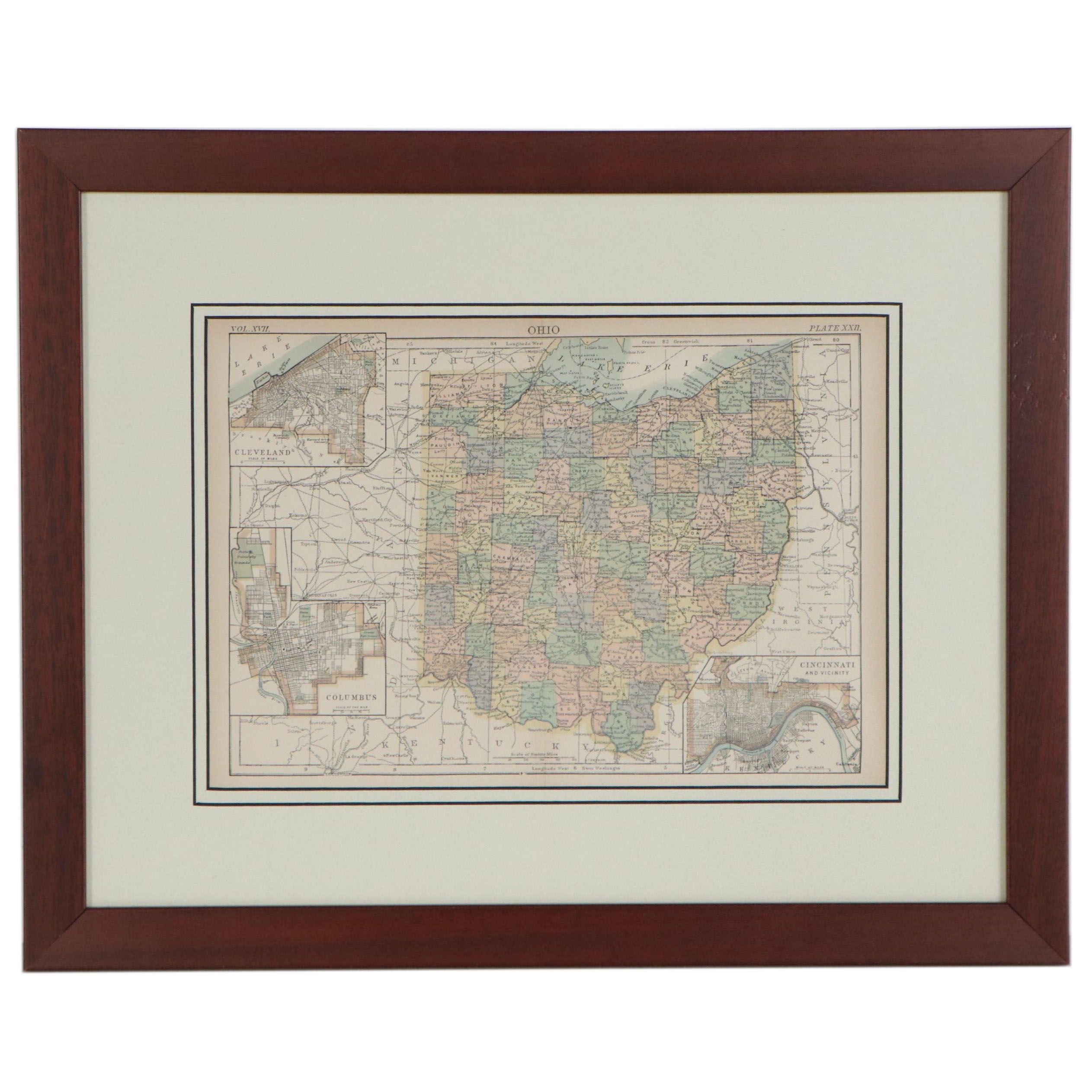 Encyclopaedia Britannica Engraved Map of Ohio, 1898