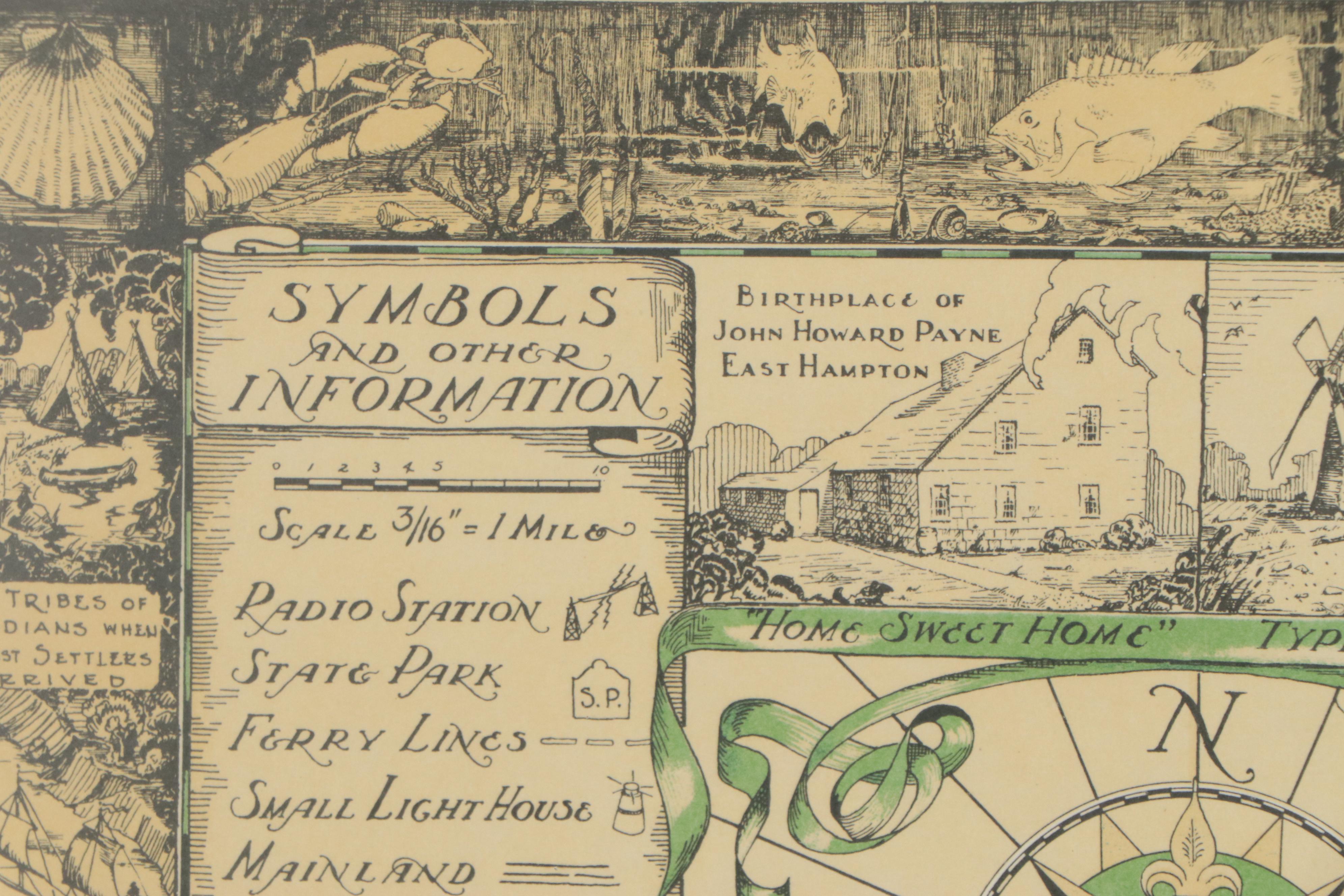 Lithograph Map after Courtland Smith "A Map of Long Island," circa 1961