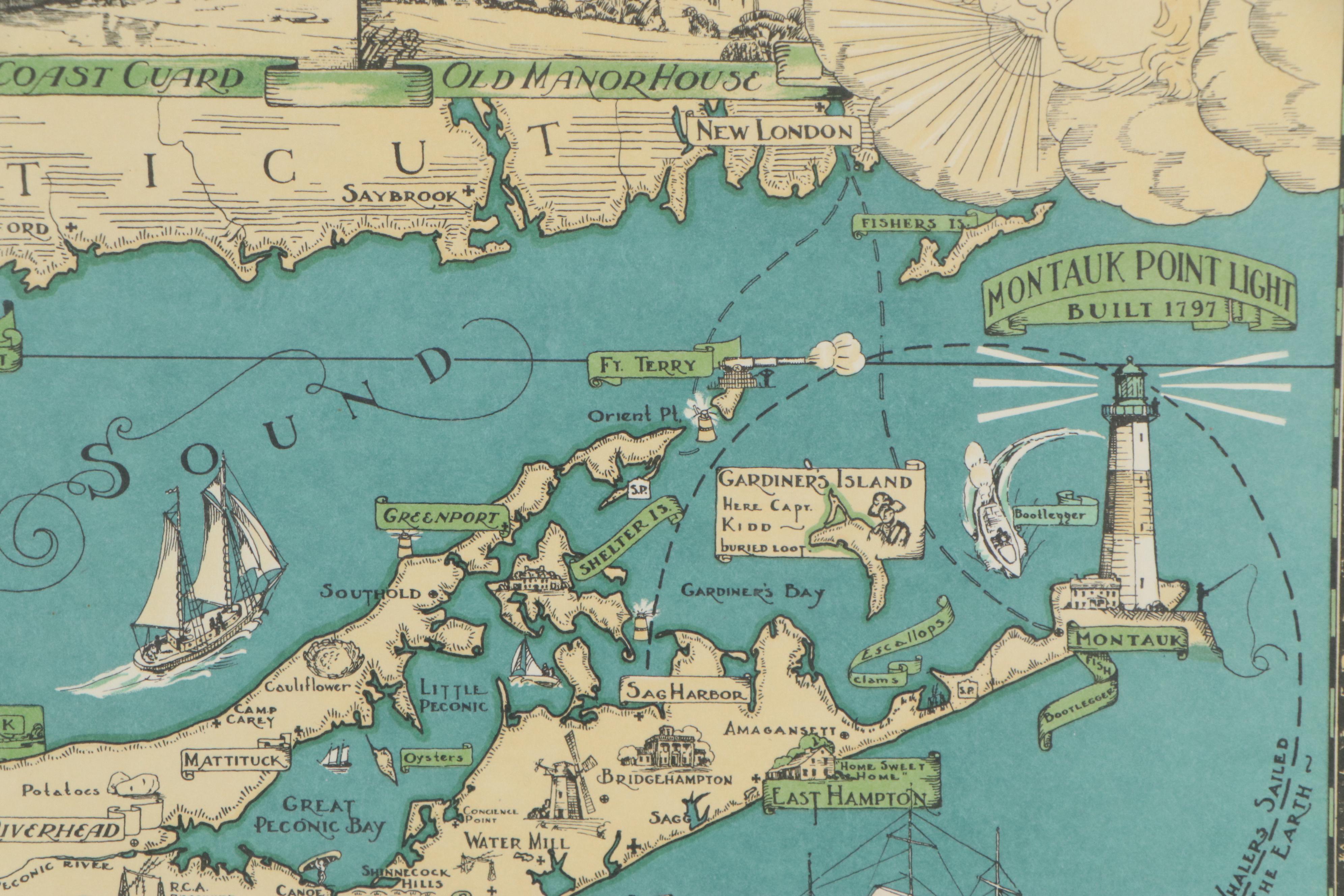 Lithograph Map after Courtland Smith "A Map of Long Island," circa 1961