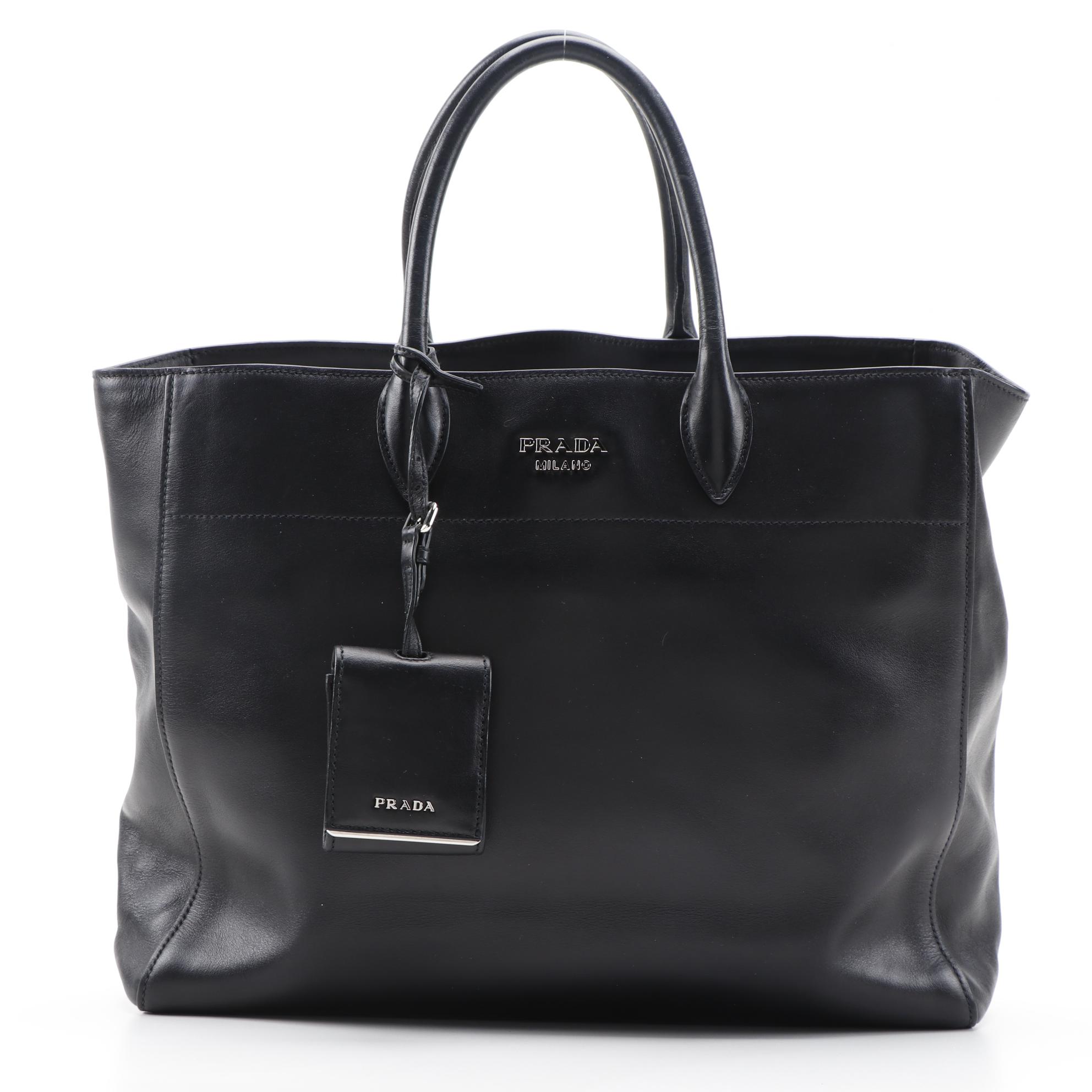 Prada City Two-Way Tote in Black Calfskin Leather