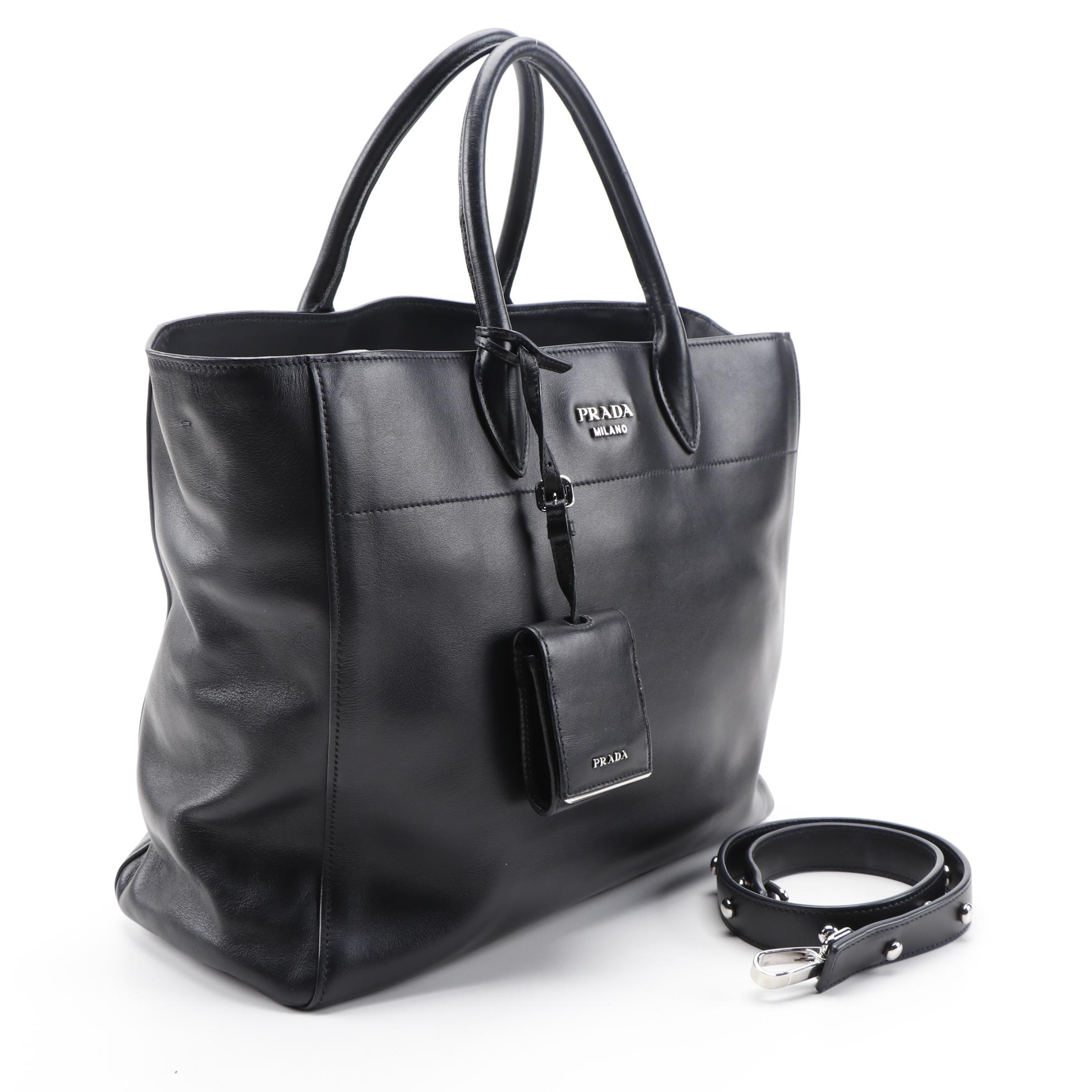 Prada City Two-Way Tote in Black Calfskin Leather