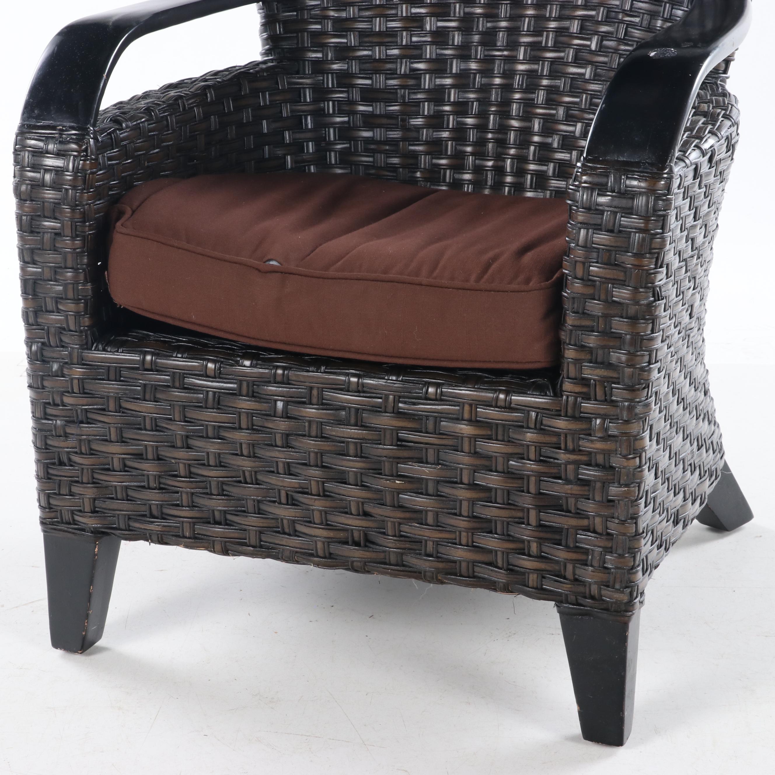 Pier 1 Contemporary Wicker and Ebonized Wood Arm Chair