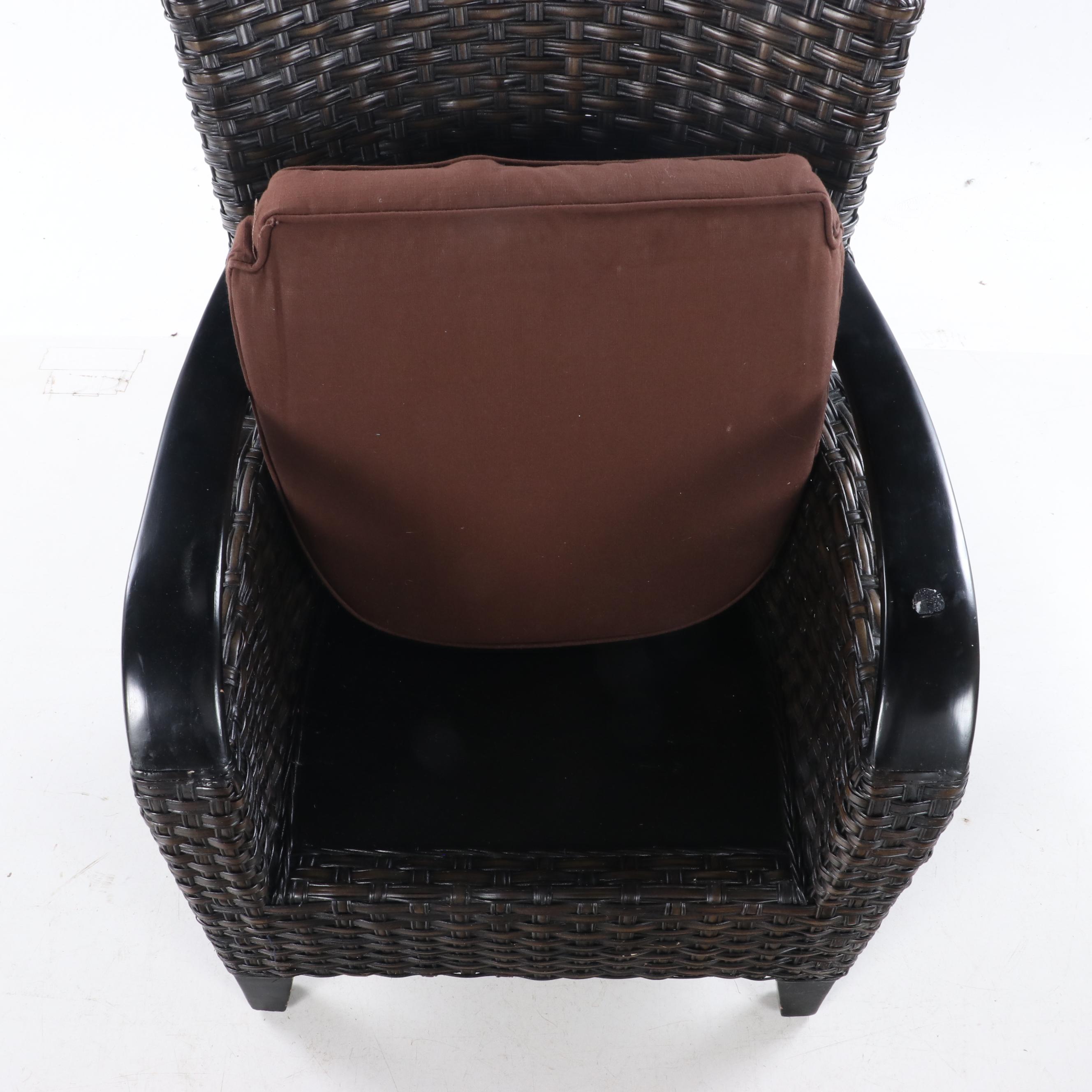 Pier 1 Contemporary Wicker and Ebonized Wood Arm Chair