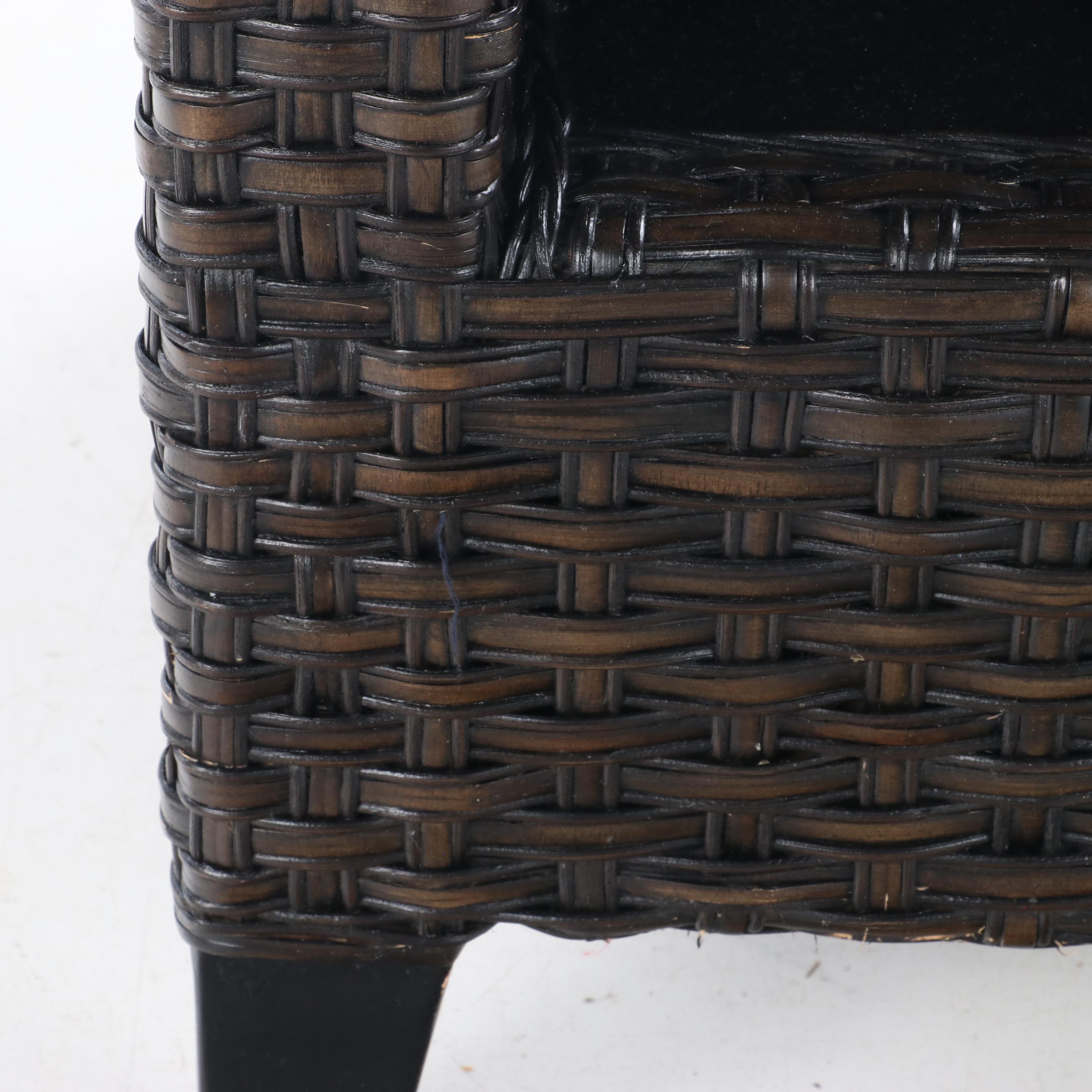 Pier 1 Contemporary Wicker and Ebonized Wood Arm Chair