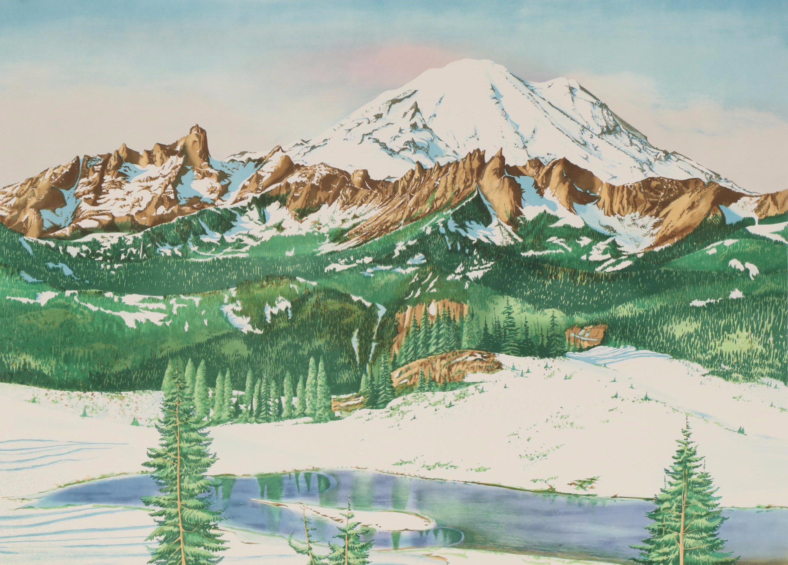 William Roger Clark Color Lithograph "Mt. Rainier," Late 20th Century