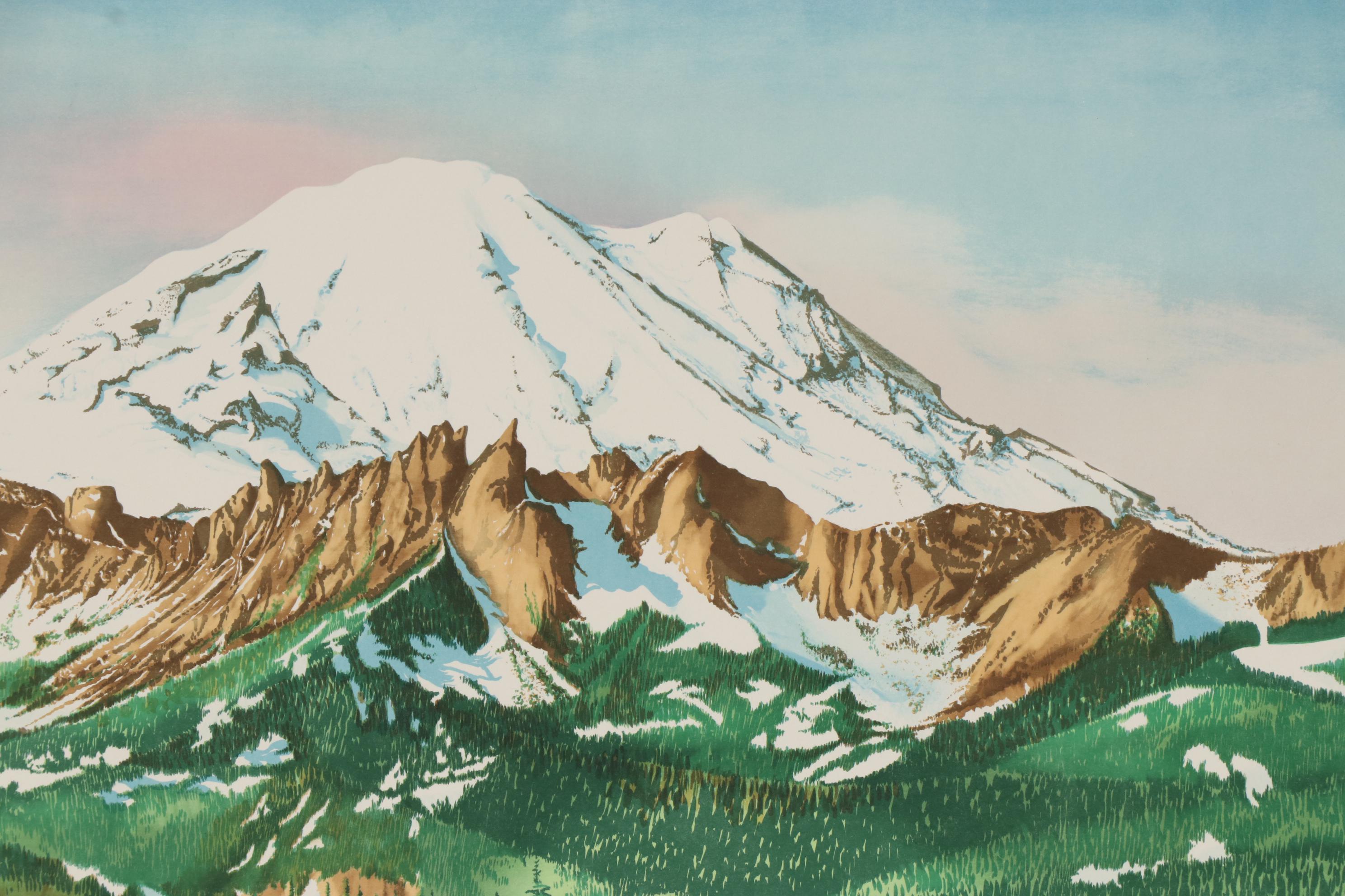 William Roger Clark Color Lithograph "Mt. Rainier," Late 20th Century