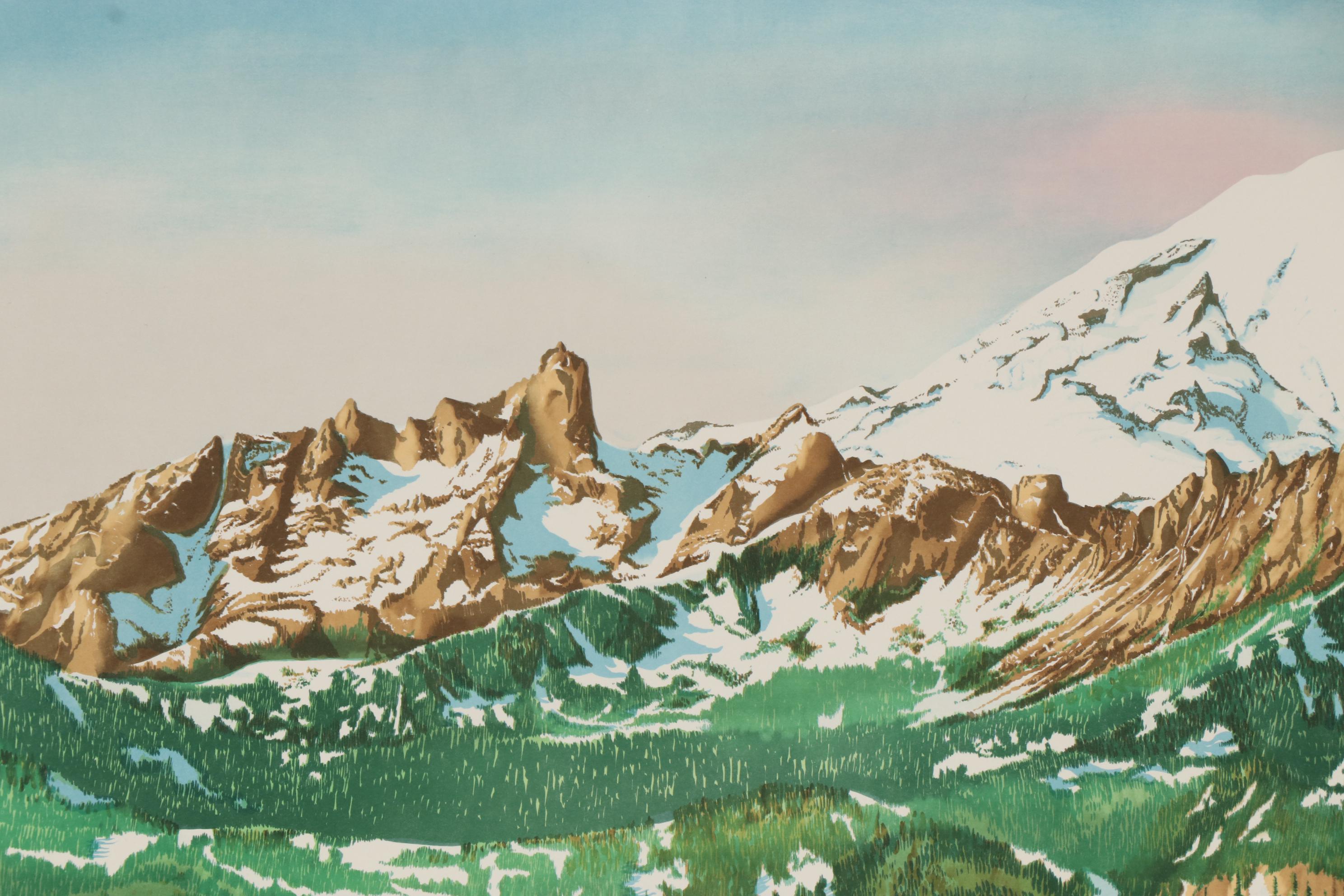William Roger Clark Color Lithograph "Mt. Rainier," Late 20th Century