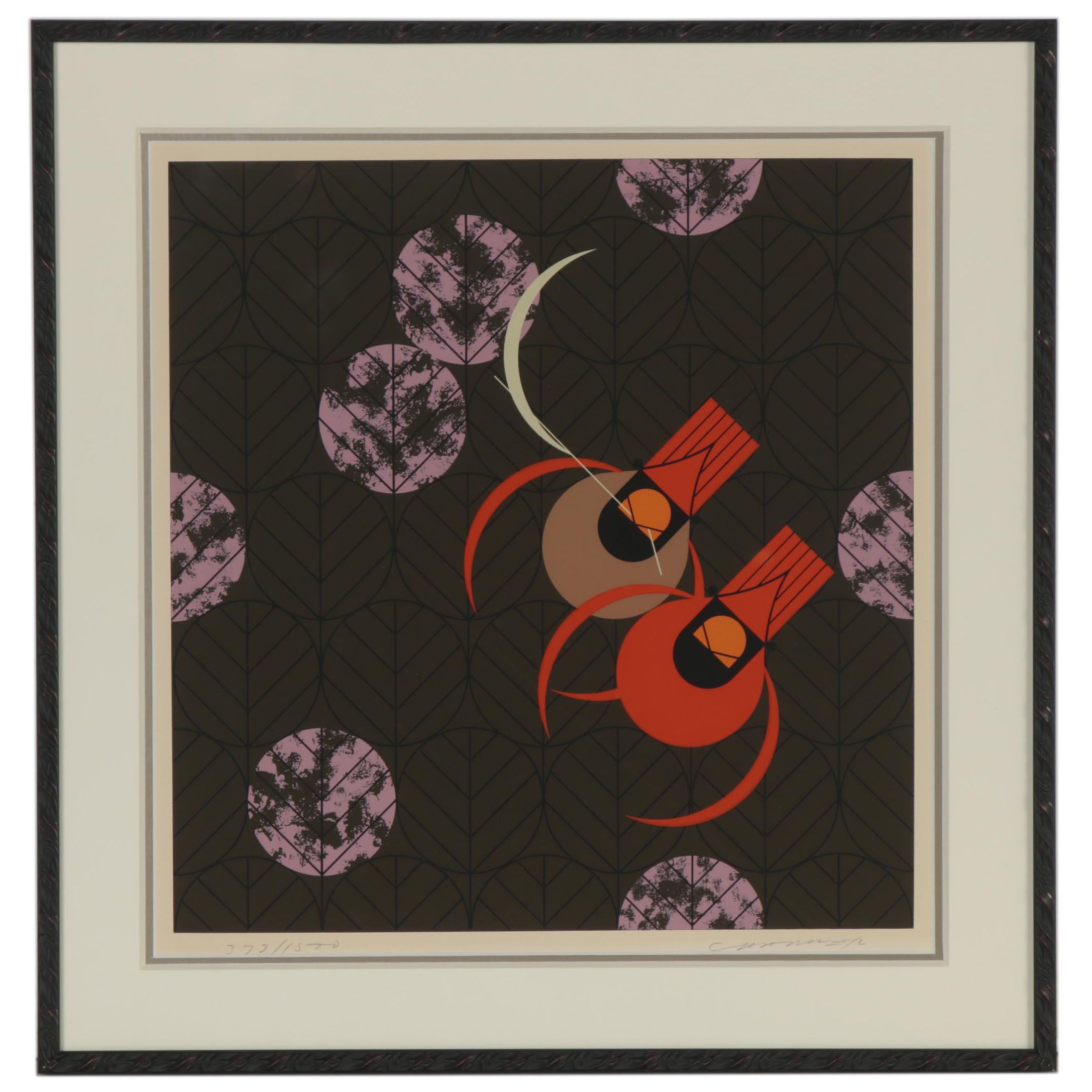 Charley Harper Serigraph "Redbirds and Redbuds," 1980