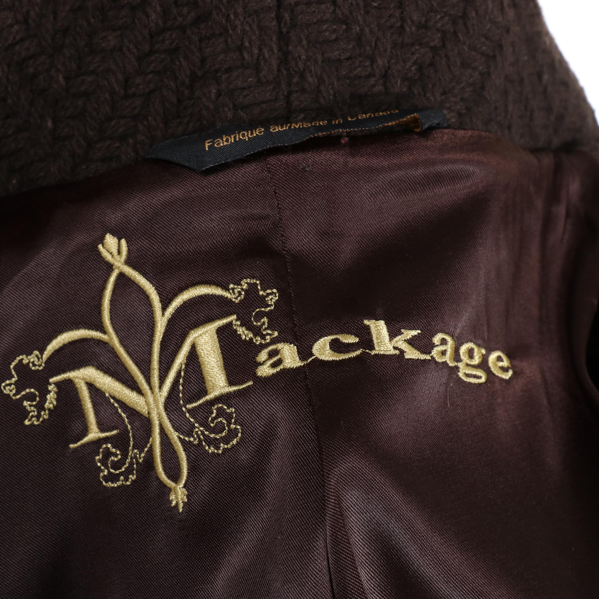 Mackage Brown Chevron Weave Wool Blend Coat with Leather Trim