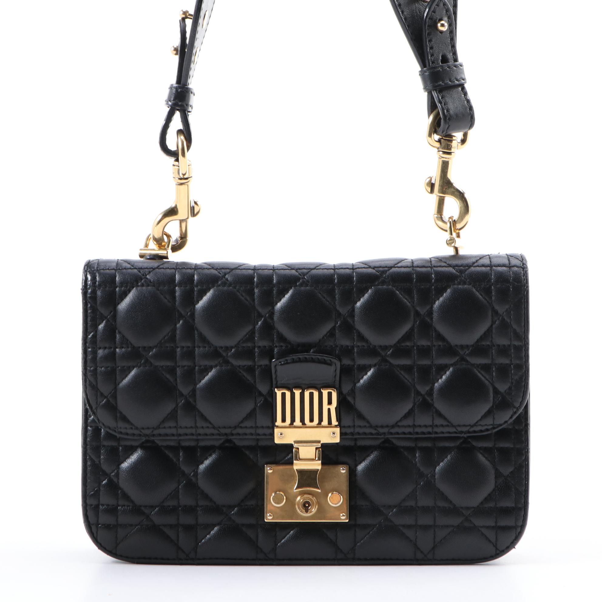 Christian Dior Addict Black Cannage Quilted Leather Bag with Bohemian Strap