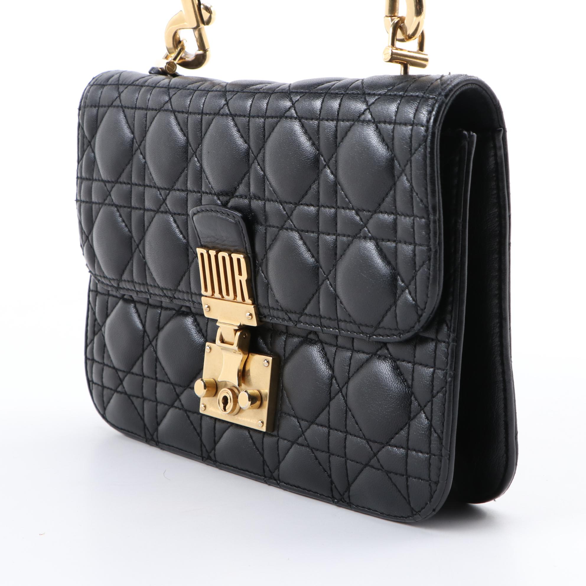 Christian Dior Addict Black Cannage Quilted Leather Bag with Bohemian Strap