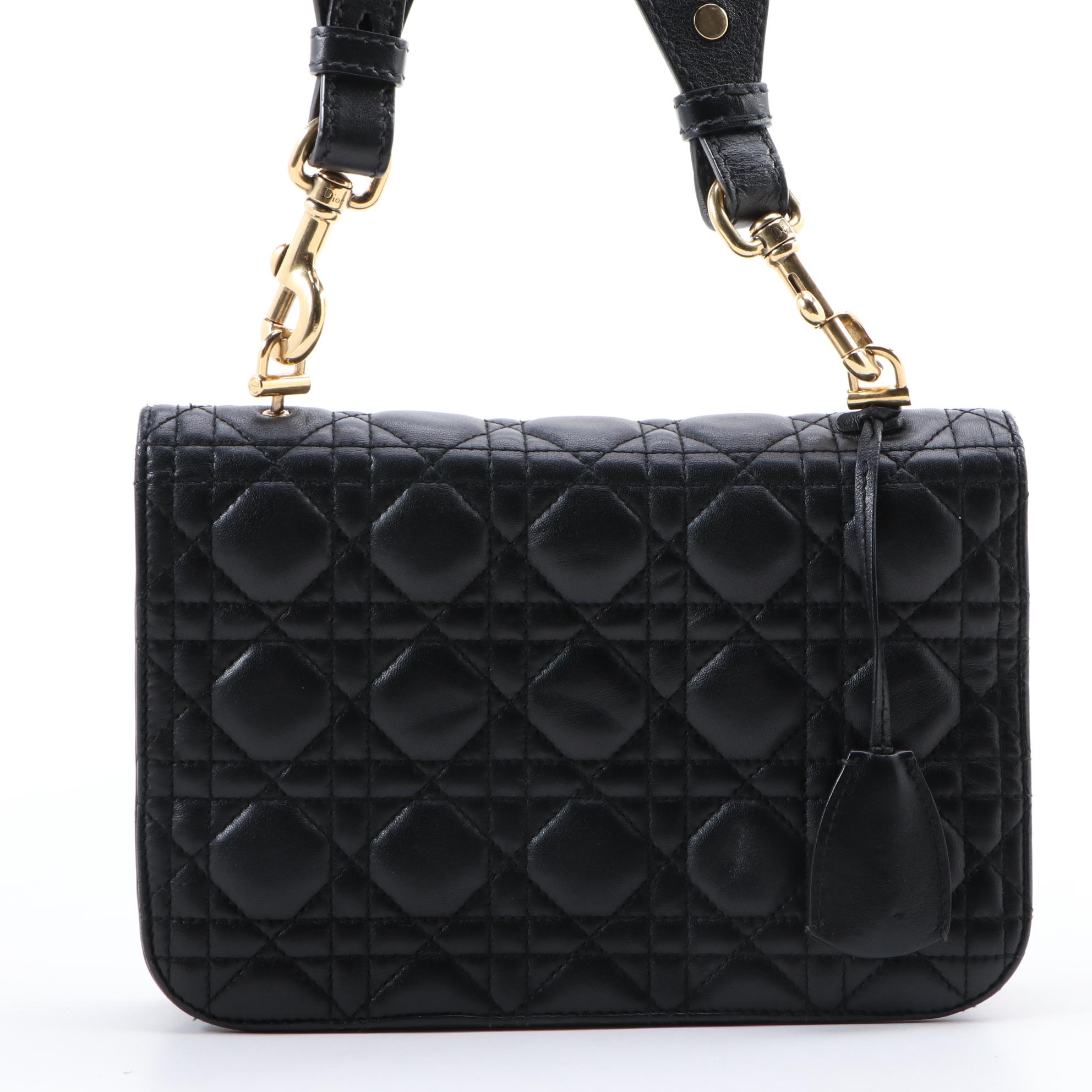 Christian Dior Addict Black Cannage Quilted Leather Bag with Bohemian Strap
