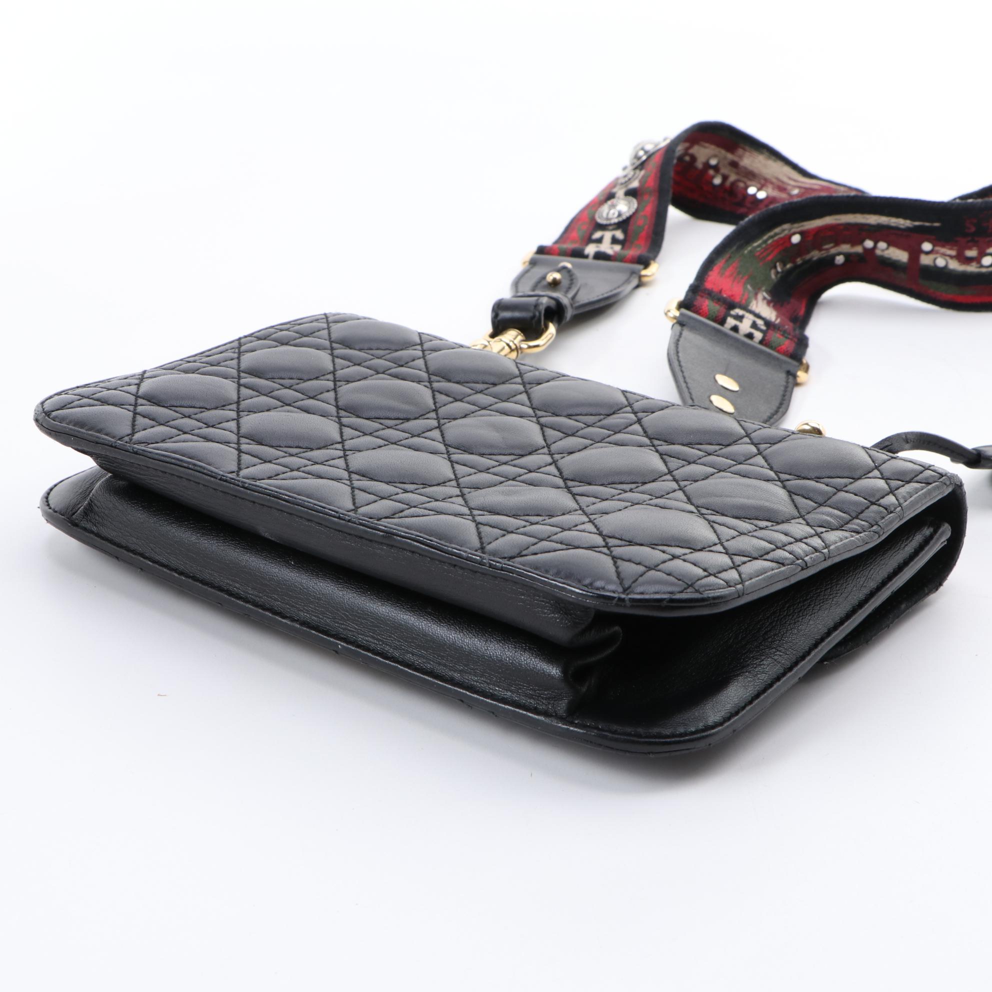 Christian Dior Addict Black Cannage Quilted Leather Bag with Bohemian Strap