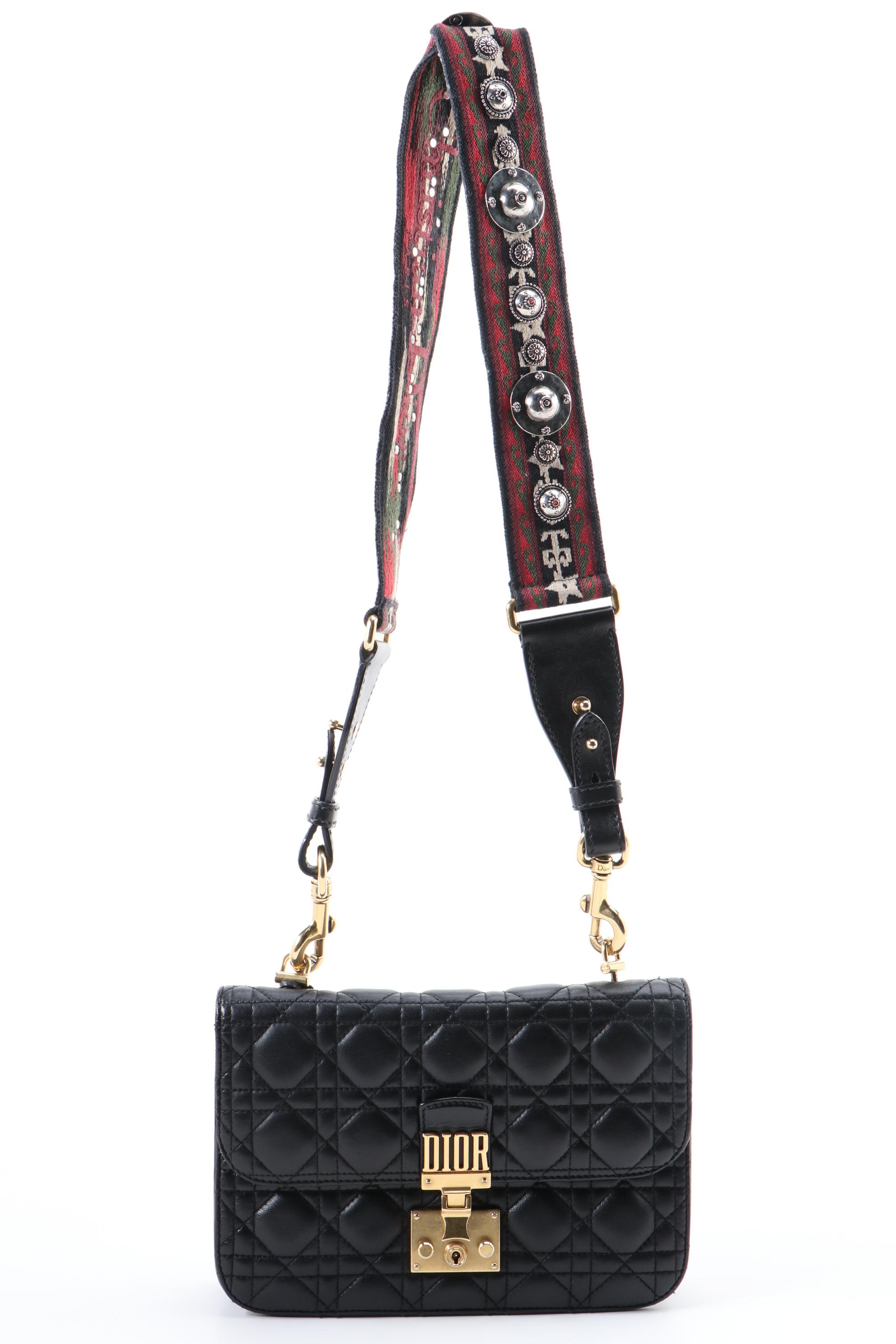 Christian Dior Addict Black Cannage Quilted Leather Bag with Bohemian Strap