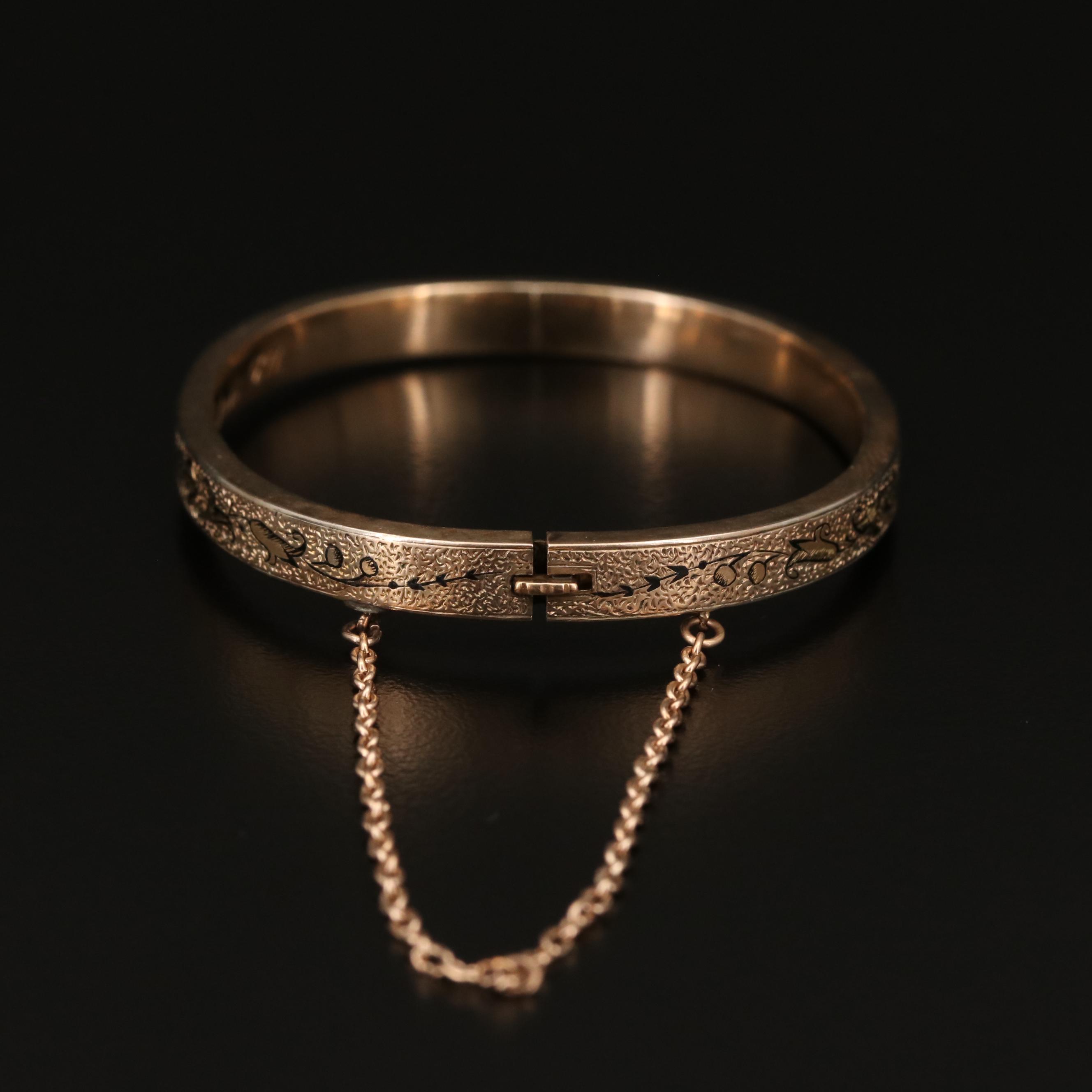 Victorian Taille d'Epargné Hinged Bangle Bracelet