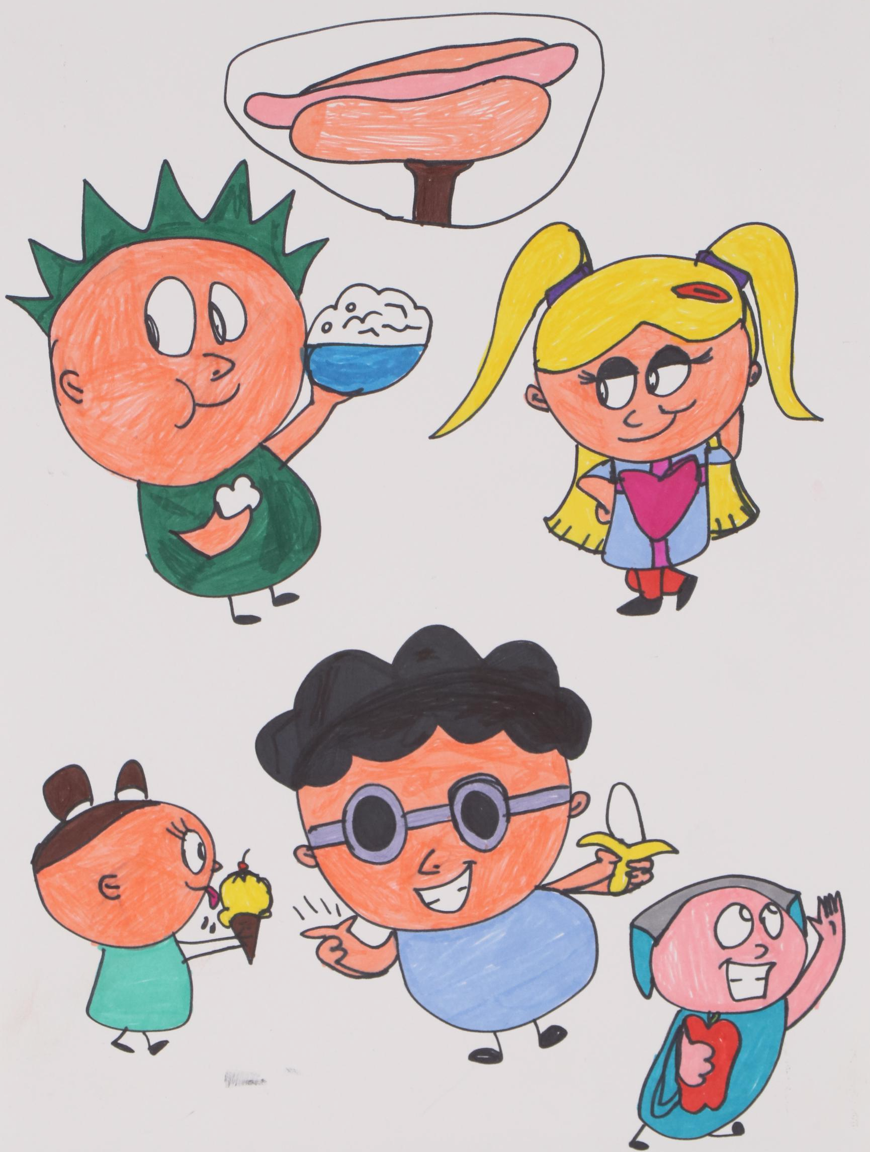 Tafara Bundrige Marker Drawing of Children Enjoying Food, 21st Century