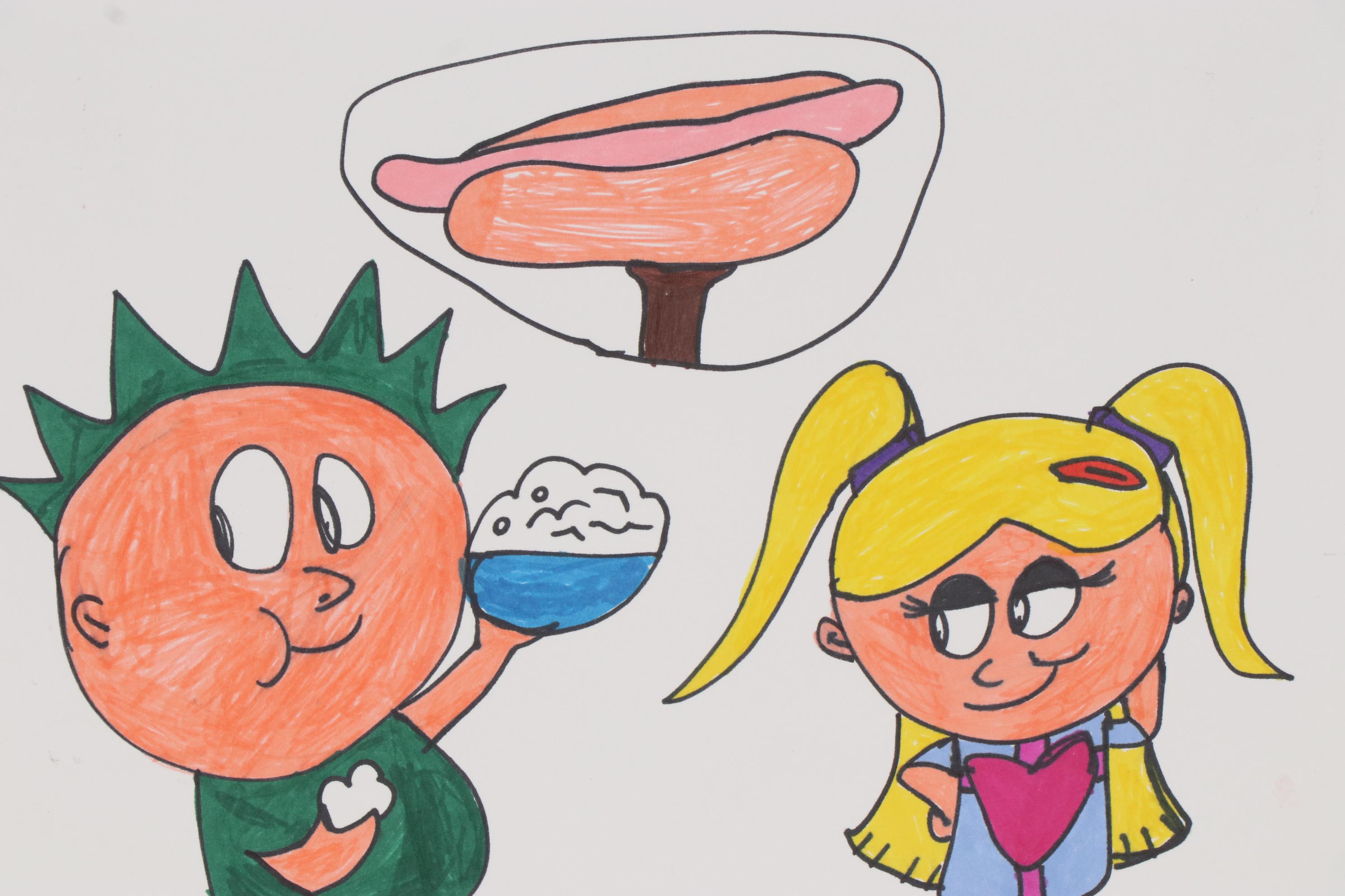 Tafara Bundrige Marker Drawing of Children Enjoying Food, 21st Century