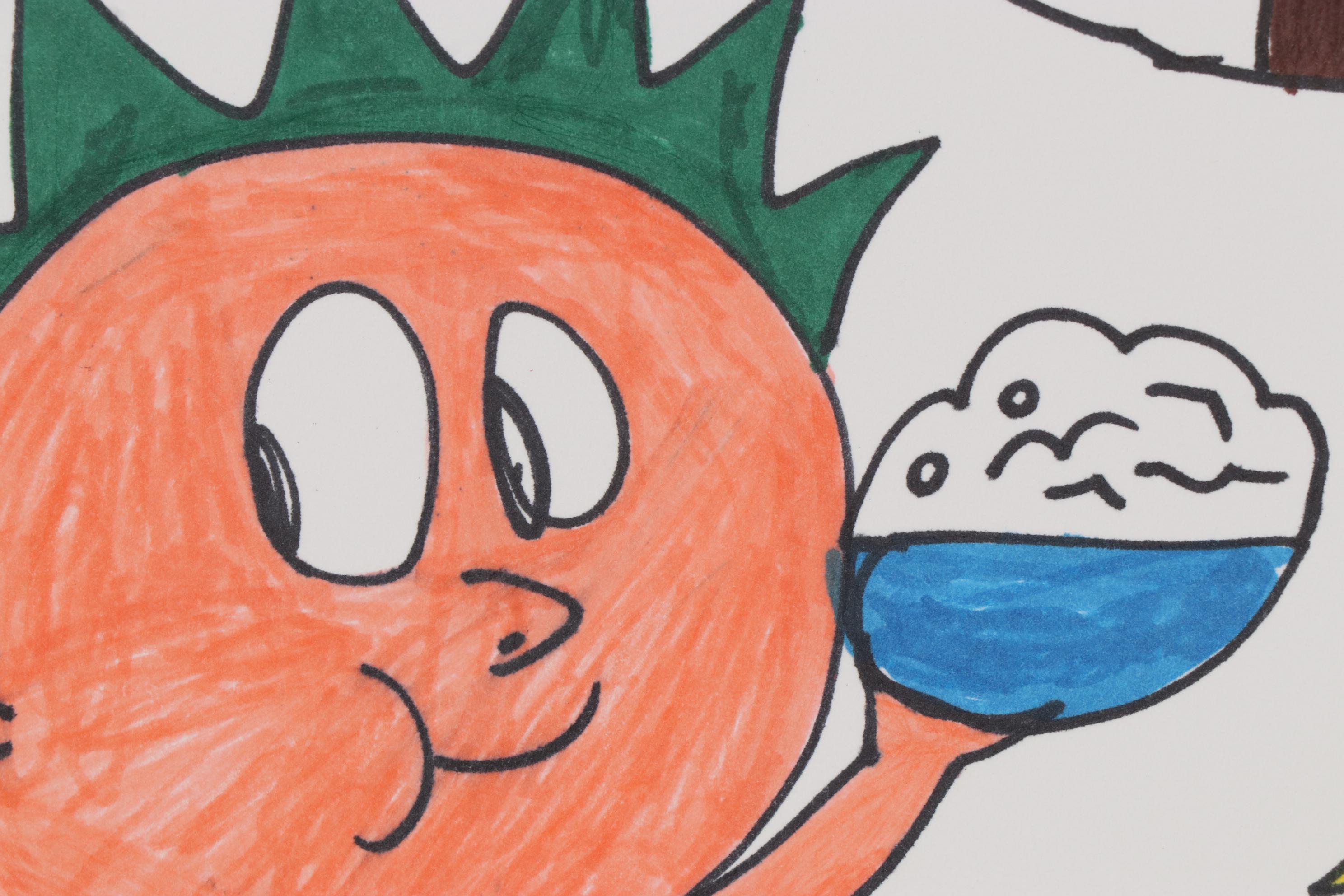 Tafara Bundrige Marker Drawing of Children Enjoying Food, 21st Century