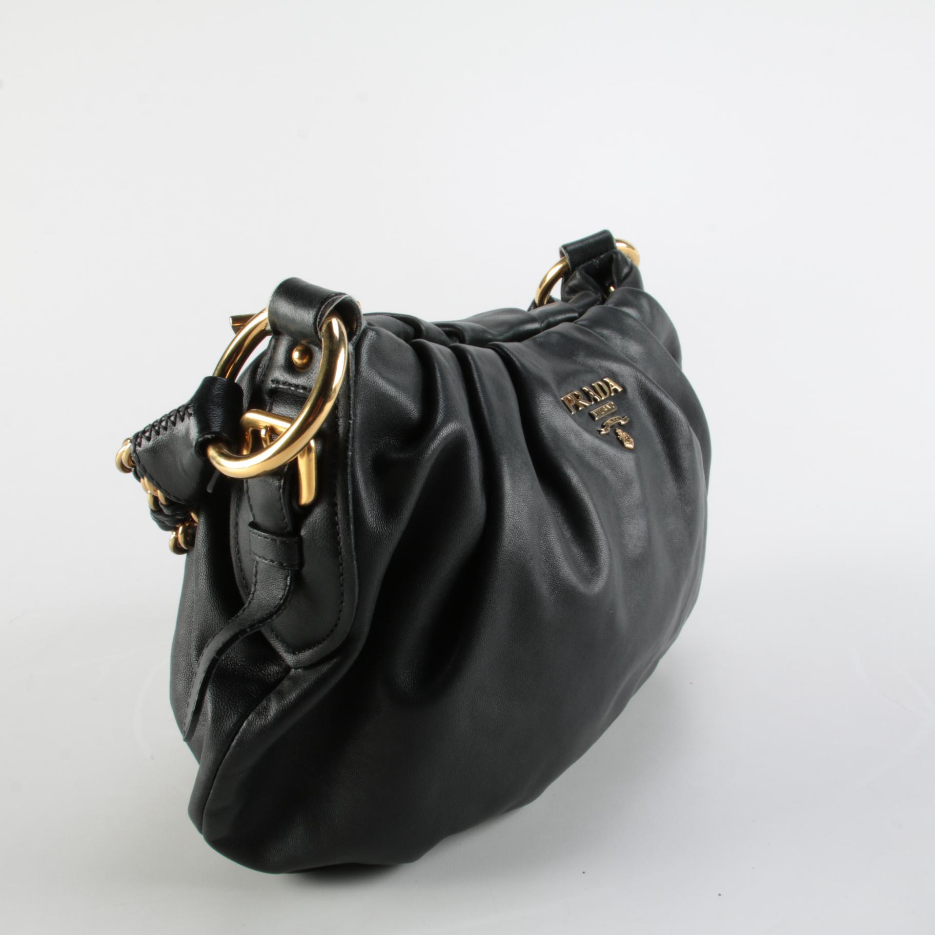 Prada Lux Chain Strap Black Leather Hobo Bag