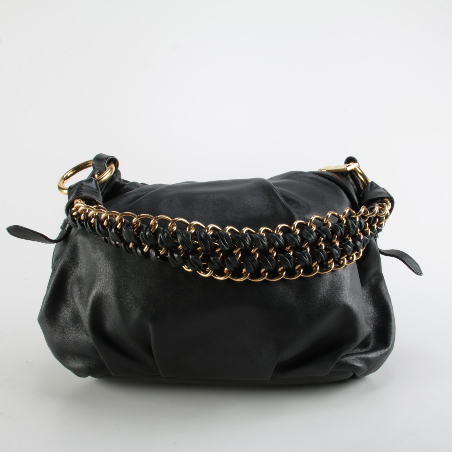 Prada Lux Chain Strap Black Leather Hobo Bag