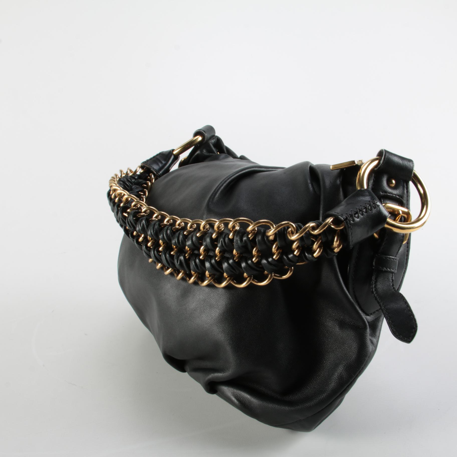 Prada Lux Chain Strap Black Leather Hobo Bag