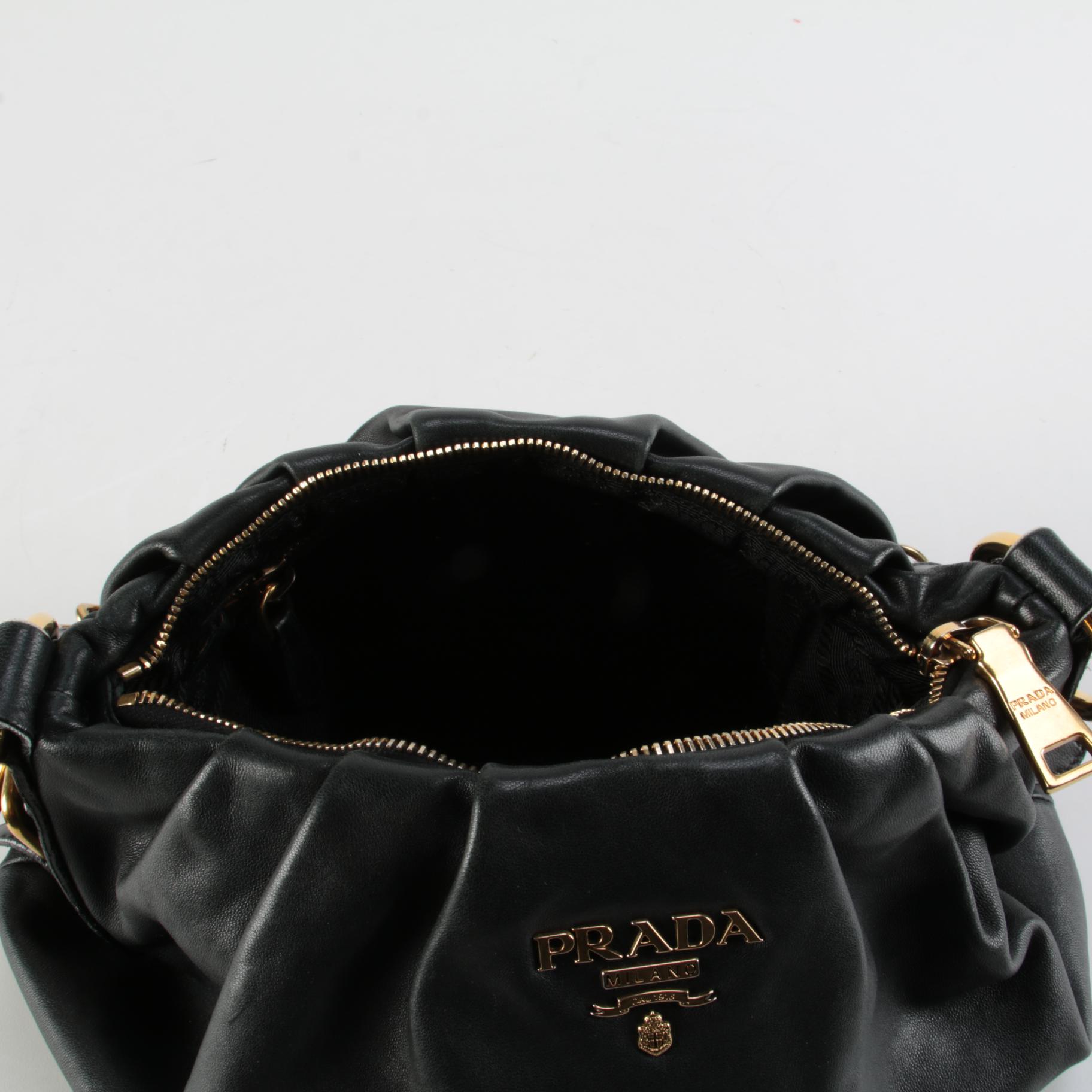 Prada Lux Chain Strap Black Leather Hobo Bag