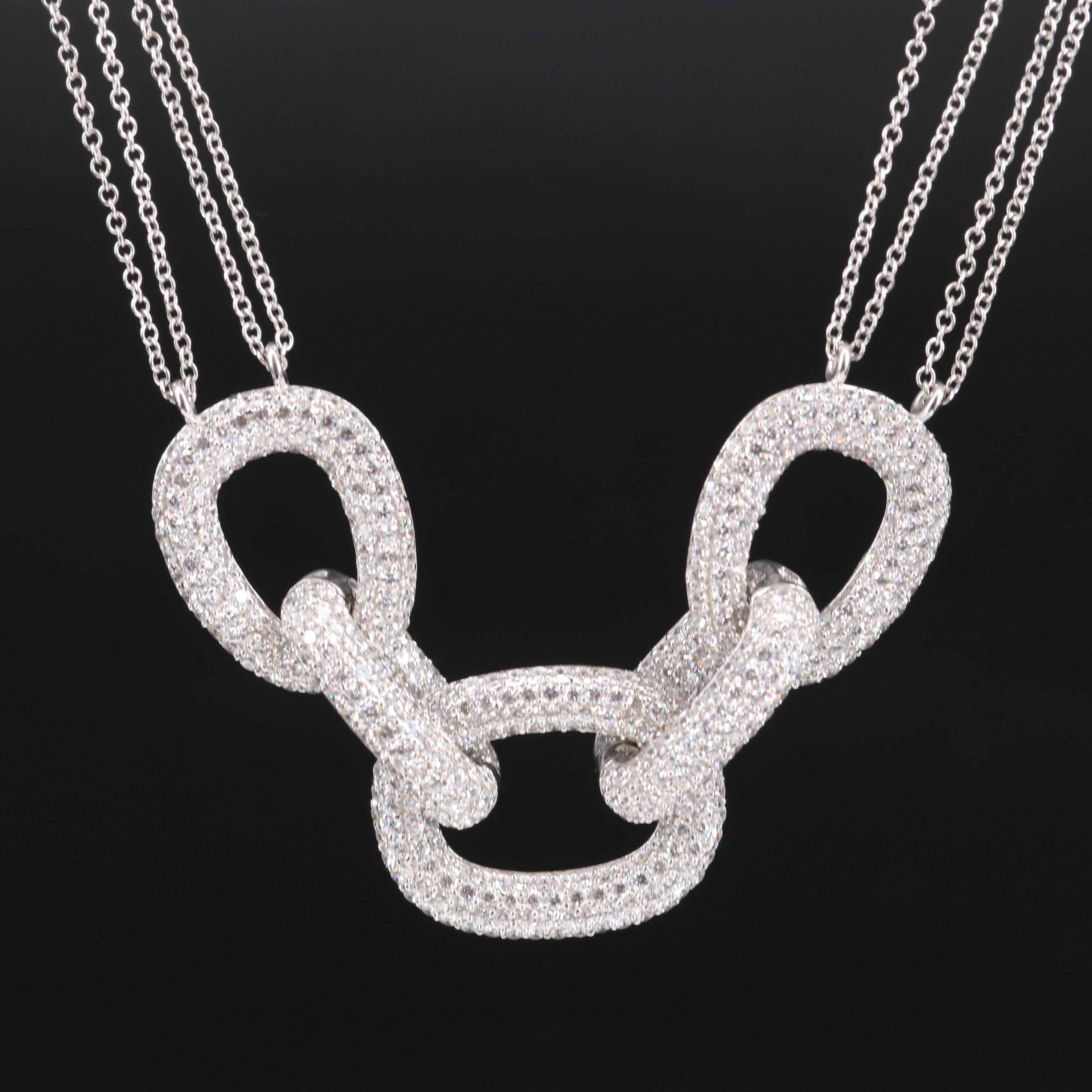 Sterling Cubic Zirconia Link Chain Station Necklace