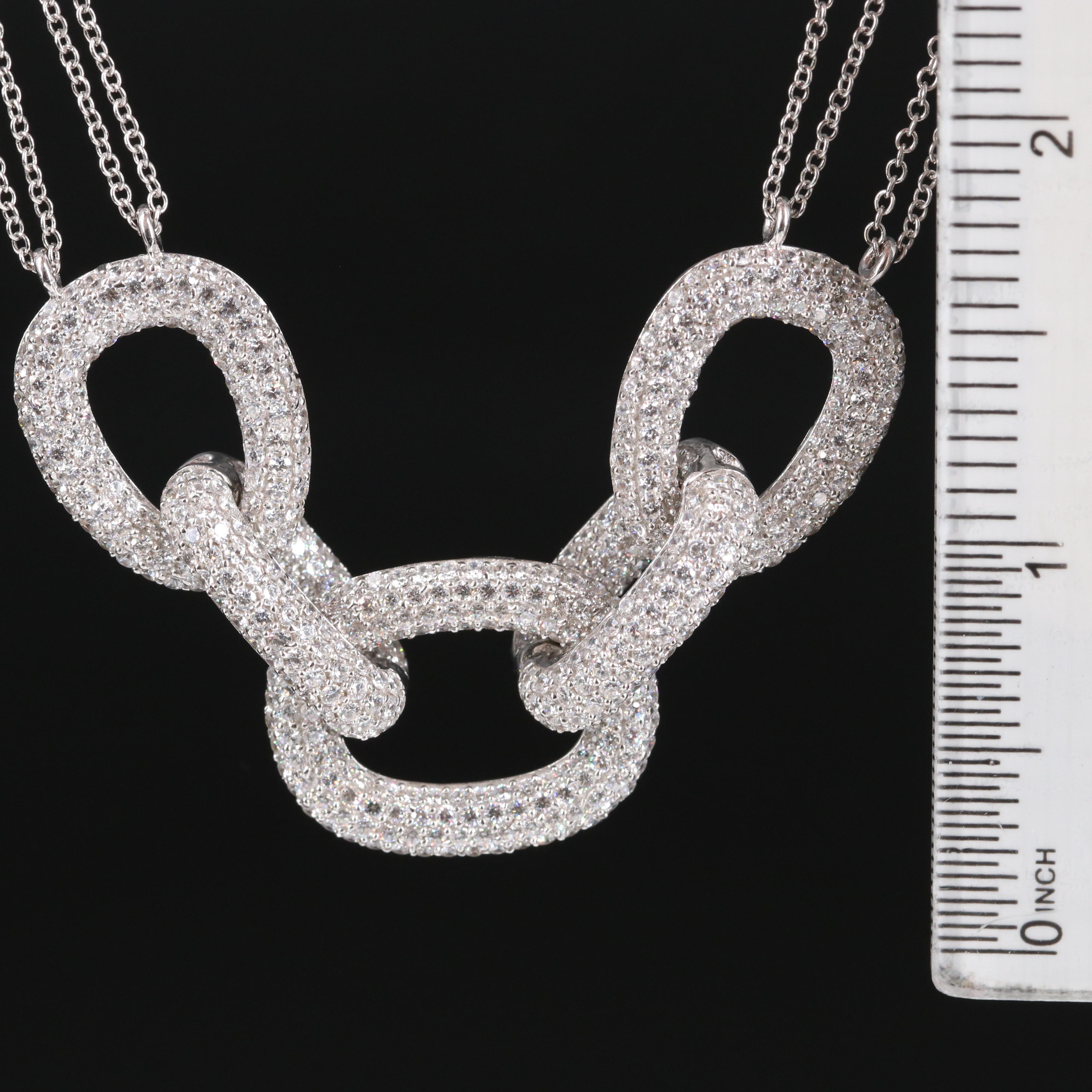 Sterling Cubic Zirconia Link Chain Station Necklace
