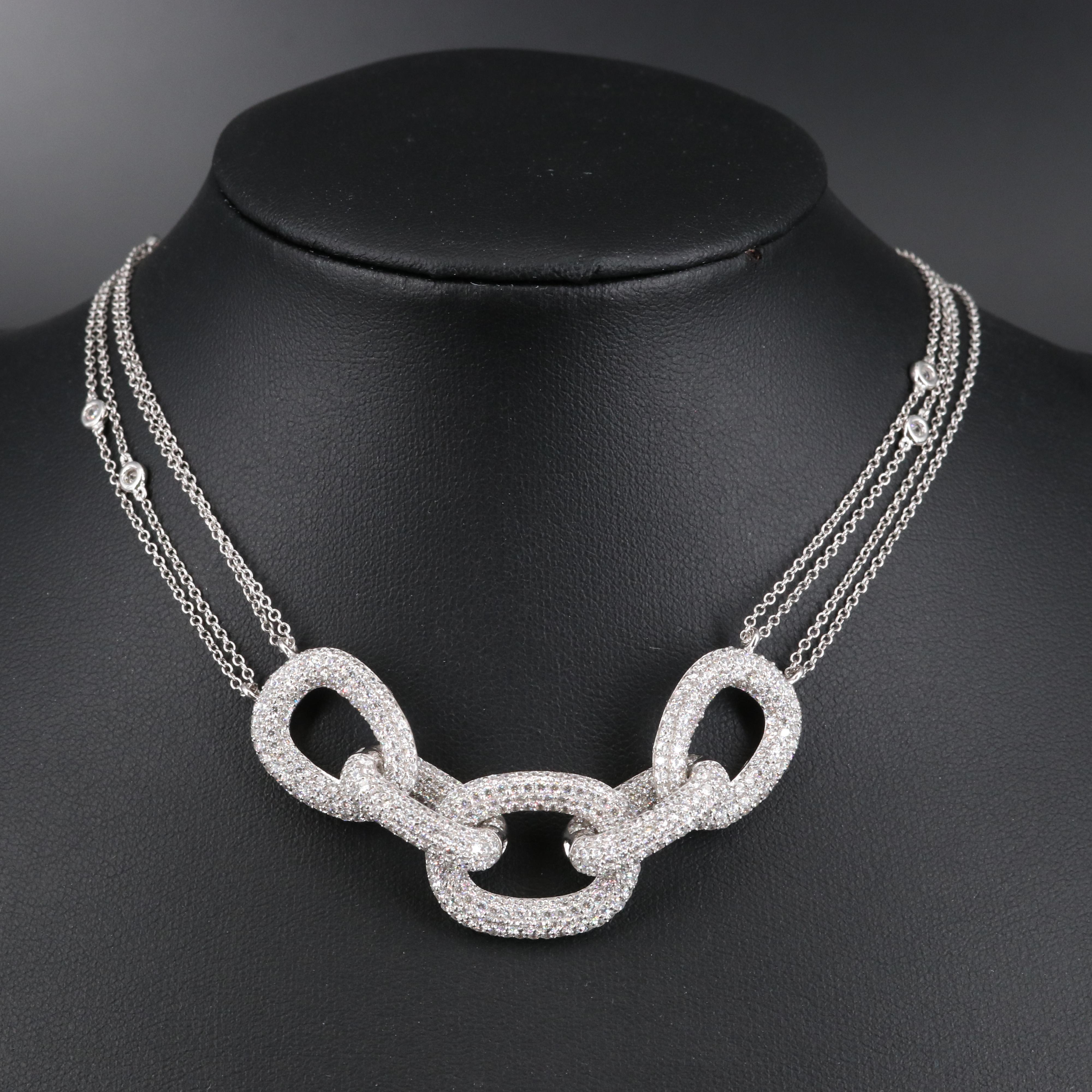 Sterling Cubic Zirconia Link Chain Station Necklace